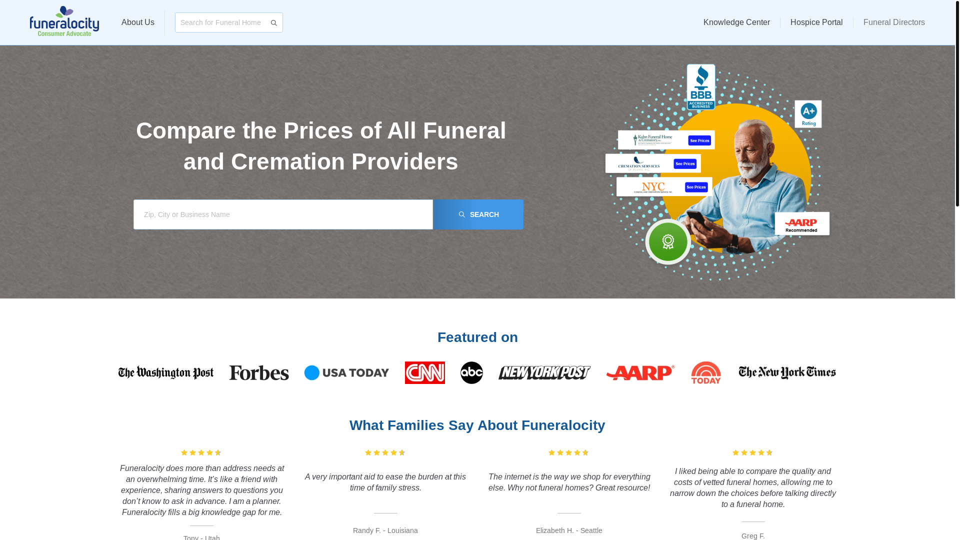 website screenshot of https://www.funeralocity.com/