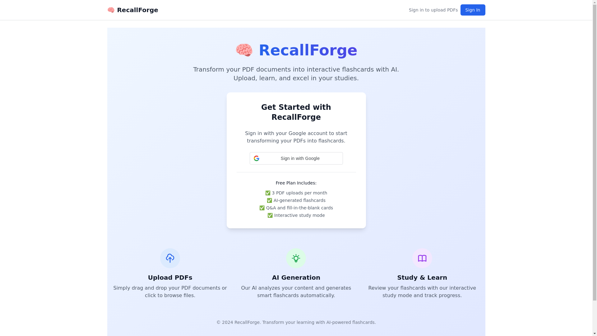 website screenshot of https://recallforge-frontend.pages.dev/