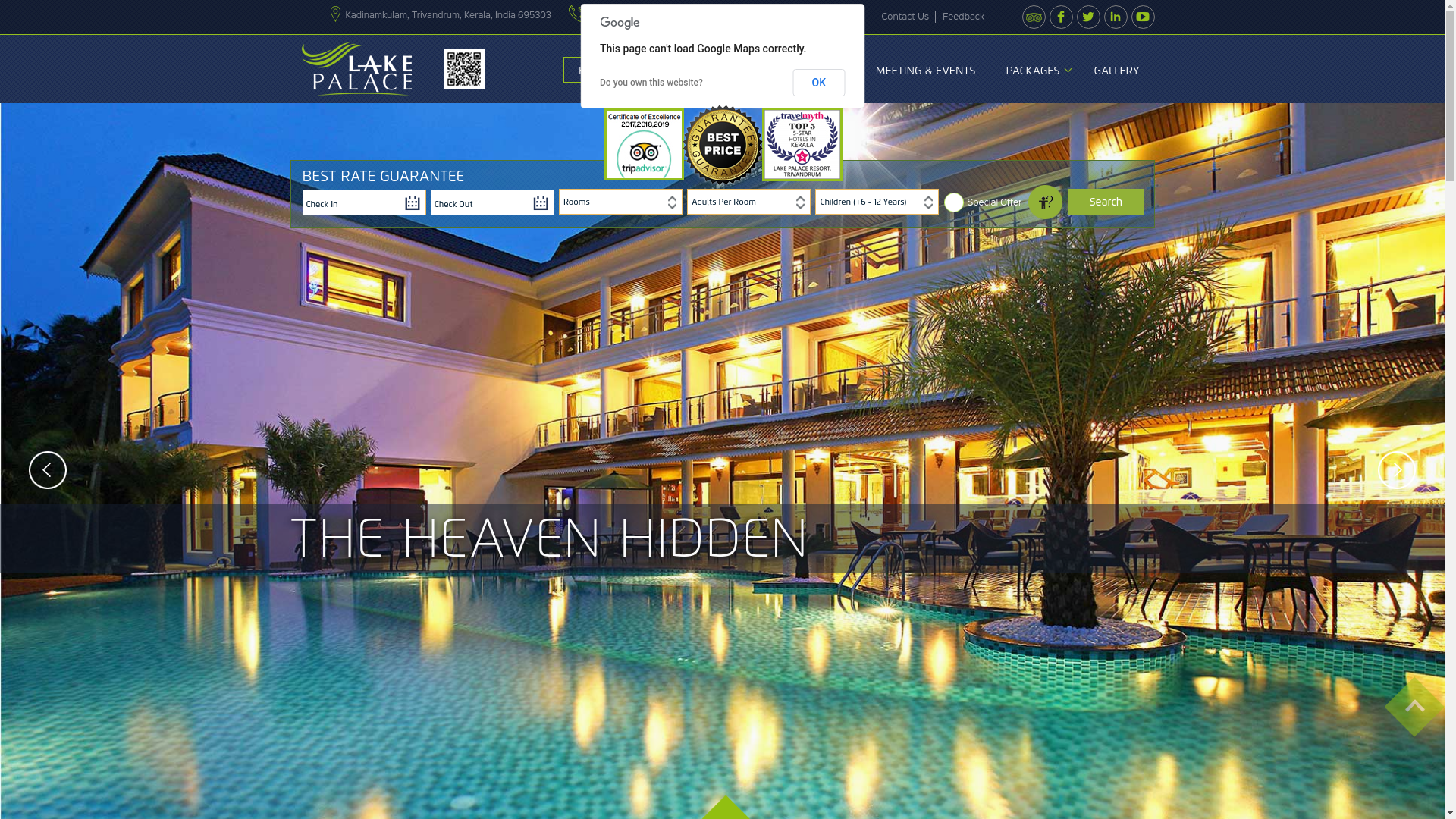 website screenshot of https://lakepalace.in/