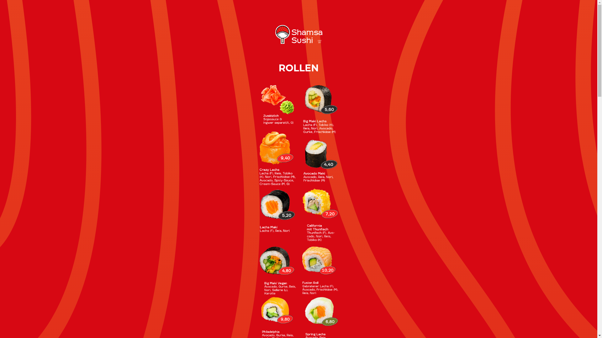 website screenshot of https://shamsa-sushi.com/