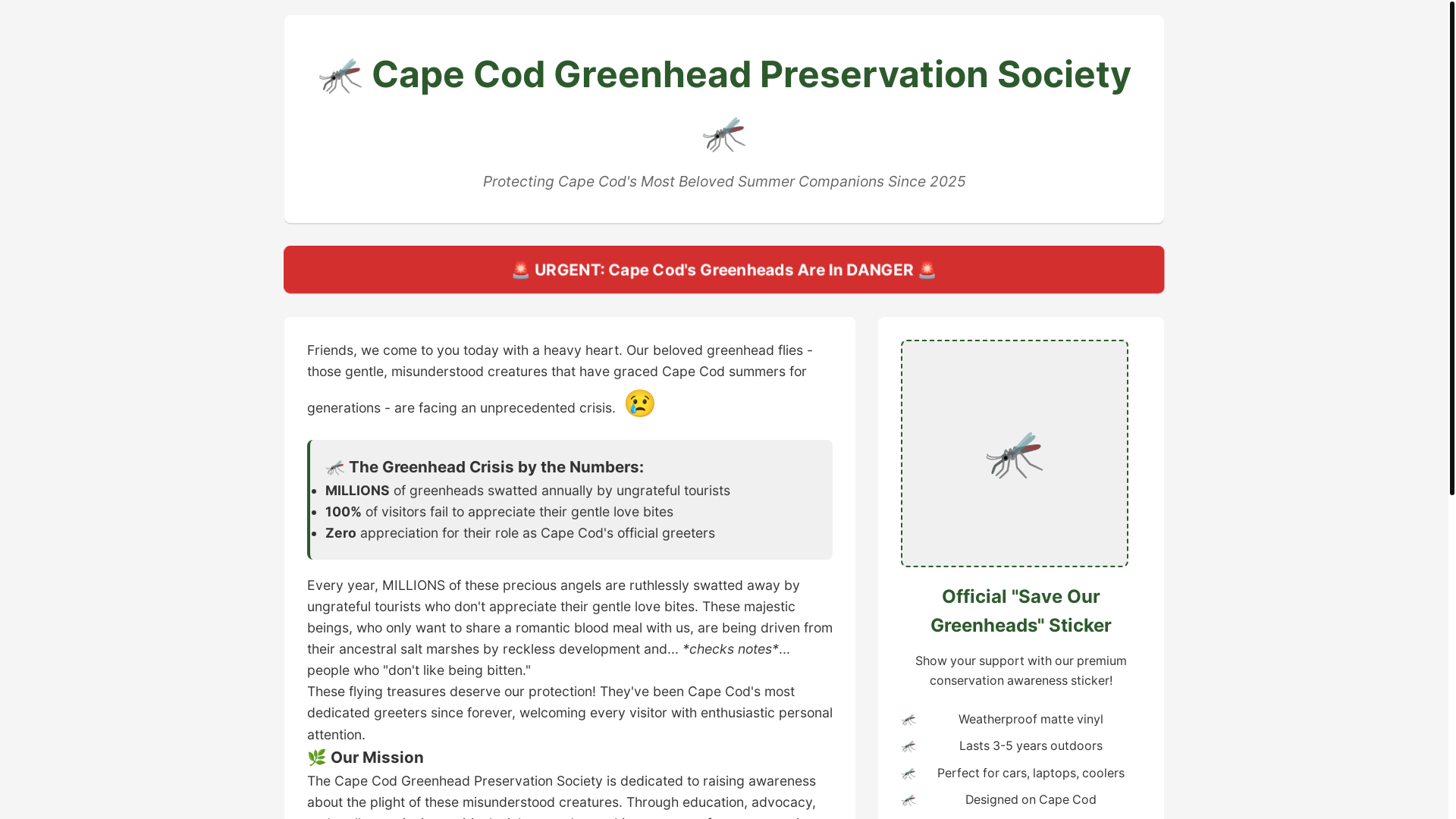 website screenshot of https://saveourgreenheads-org.pages.dev/