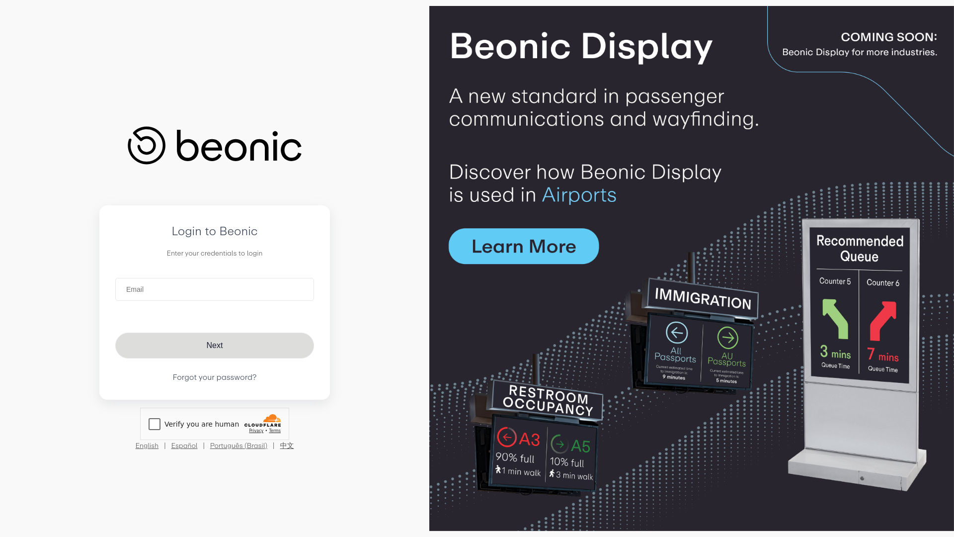 website screenshot of https://br.beonic.io/login