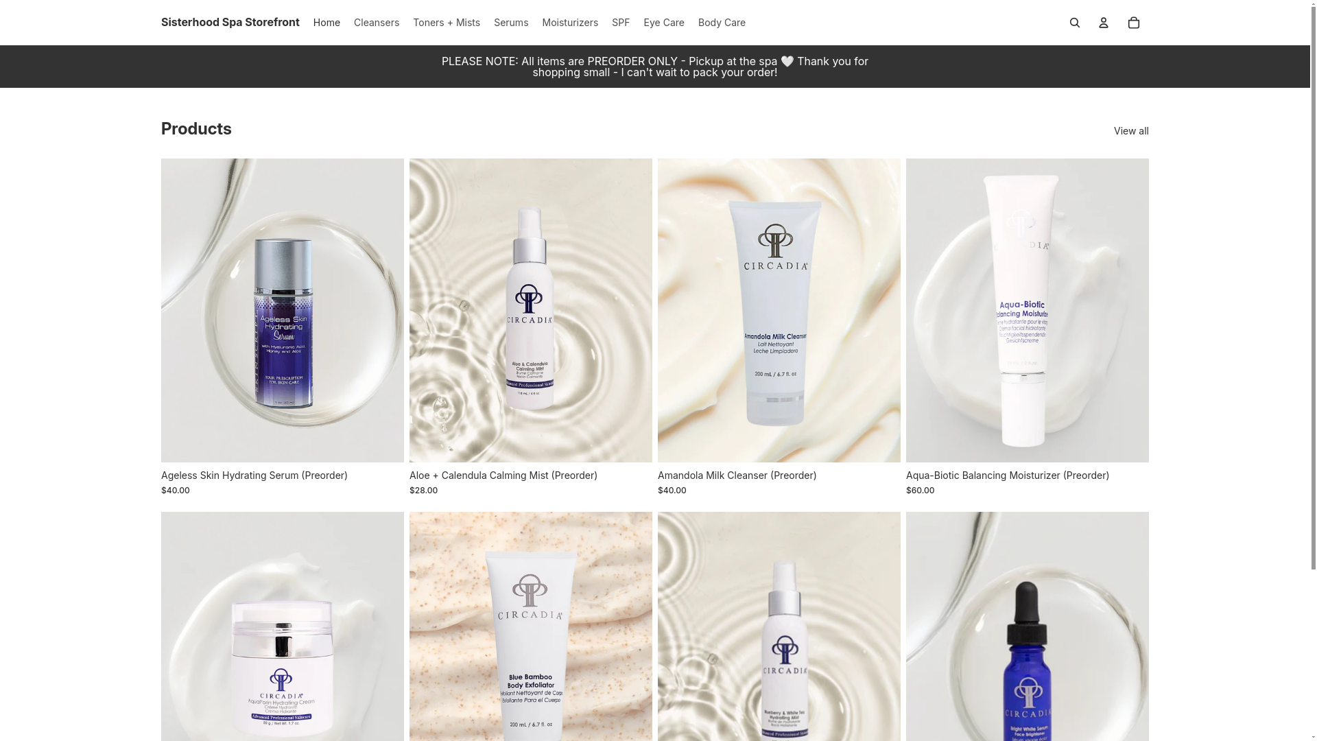 website screenshot of https://sisterhoodspa.com/