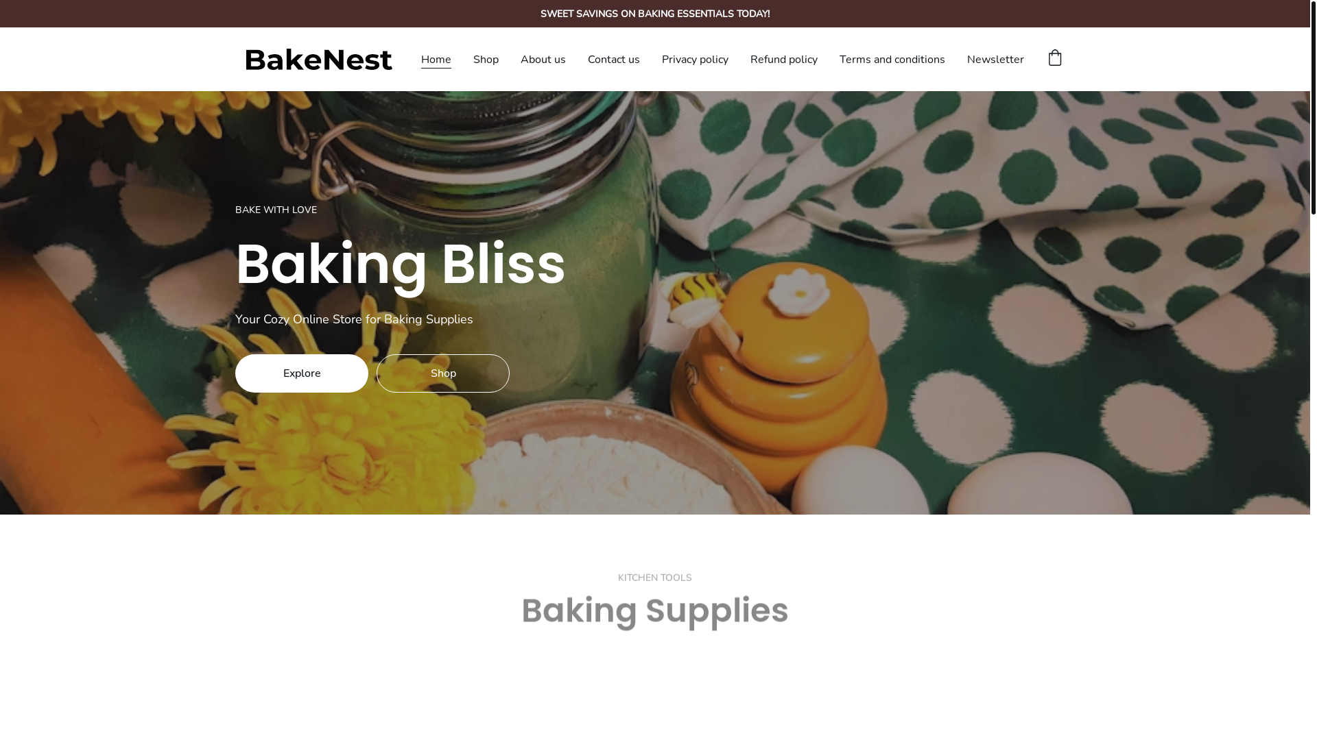 website screenshot of https://bakenest.store/