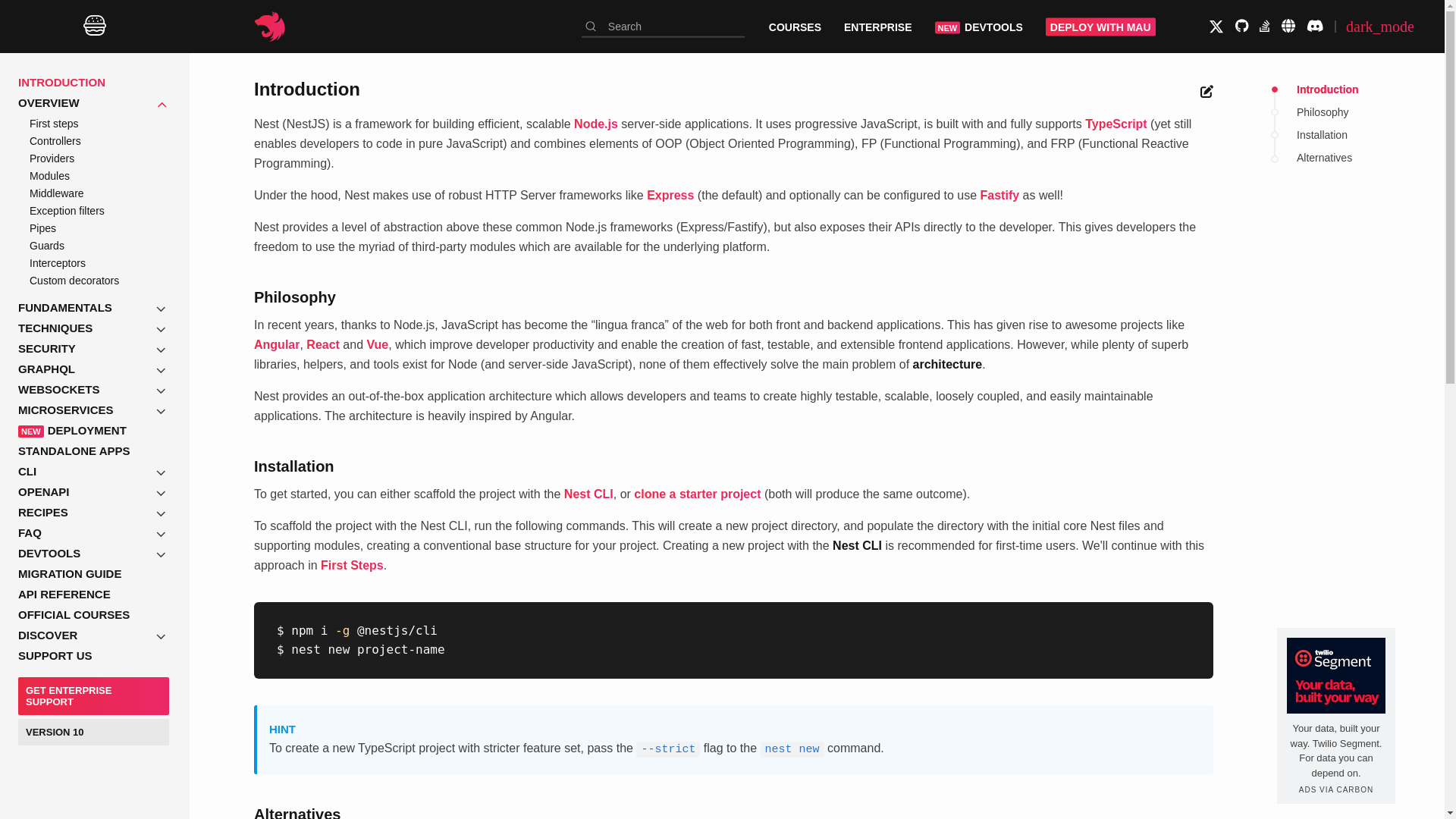 website screenshot of https://docs-nestjs-com.pages.dev/