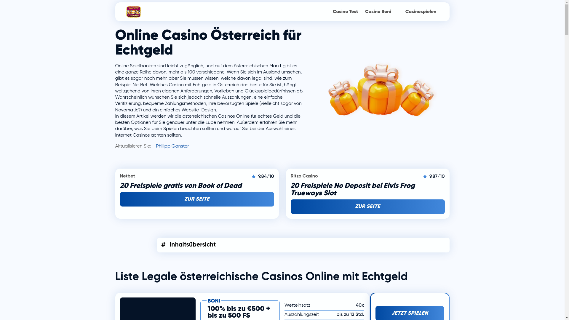 website screenshot of https://echtgeld-casinos.at/