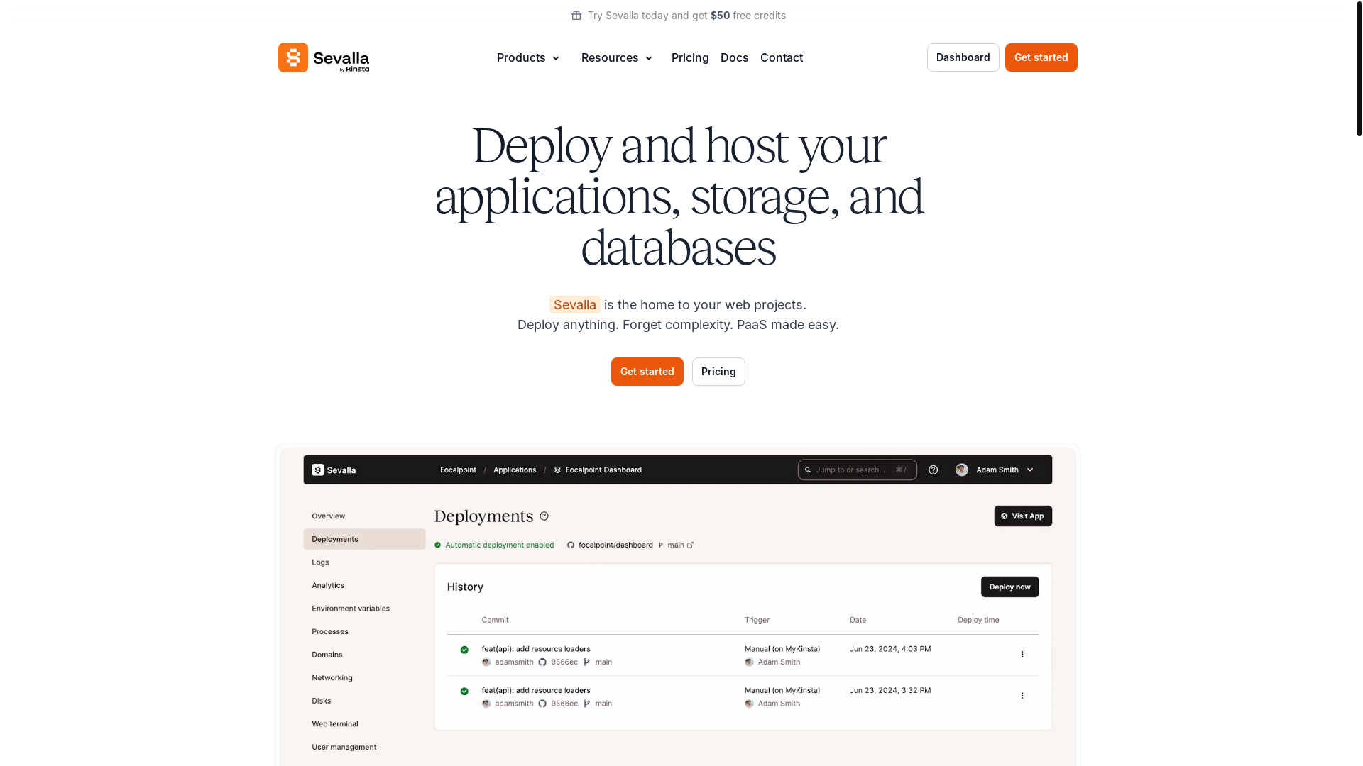 website screenshot of https://sevalla.com