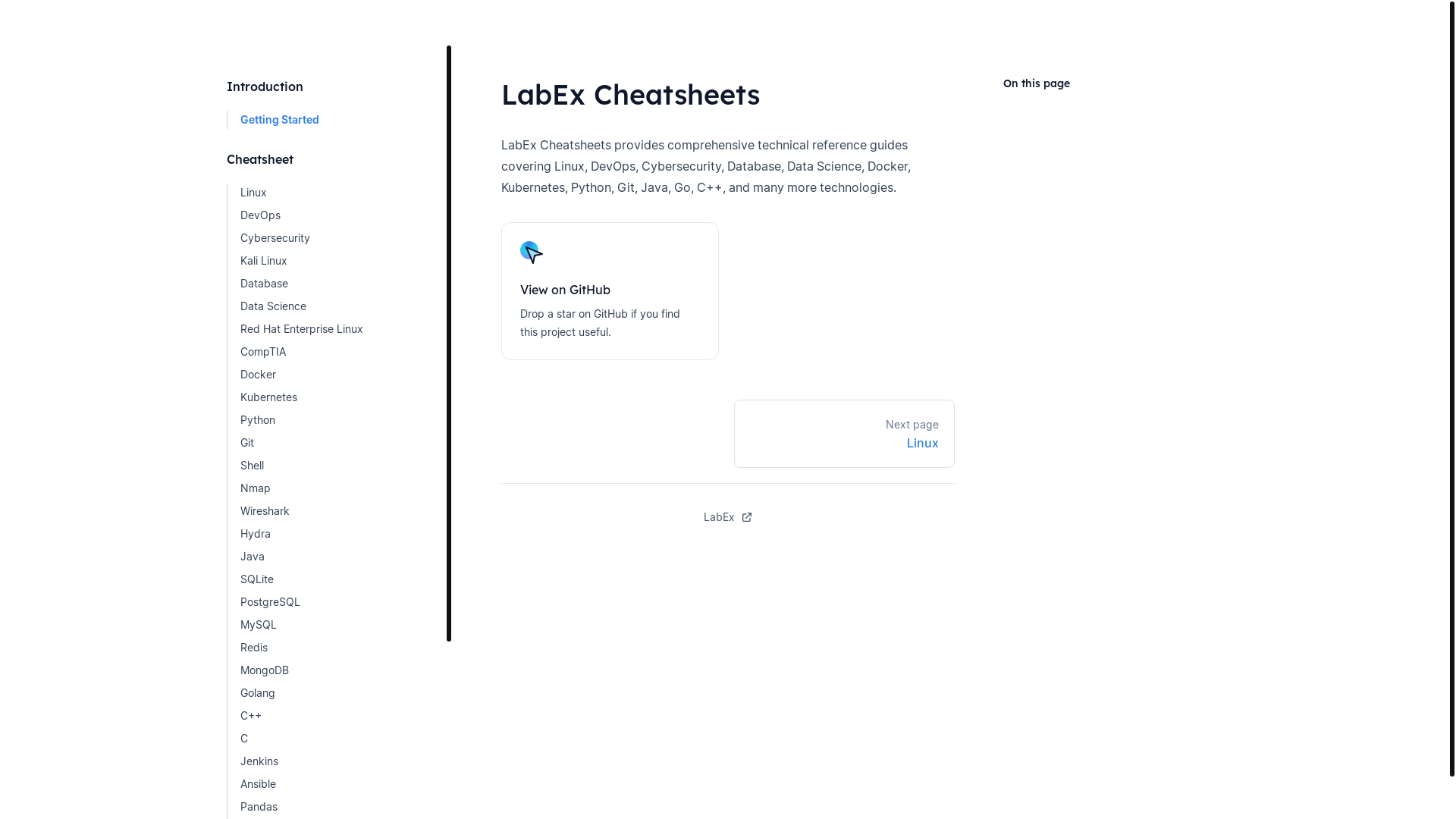 website screenshot of https://labex-cheatsheets.pages.dev/