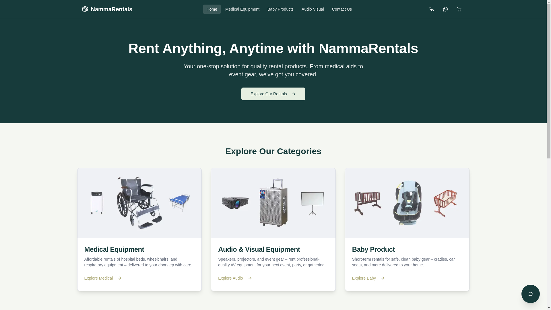 website screenshot of https://nammarentals.com/