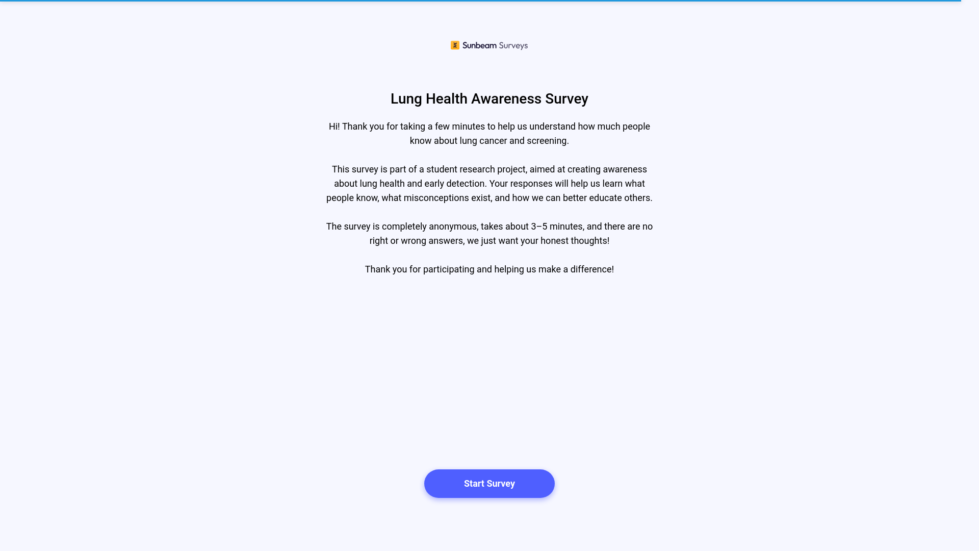 website screenshot of https://surveys.sunbeam.cx/surveys/YqDcuwt6