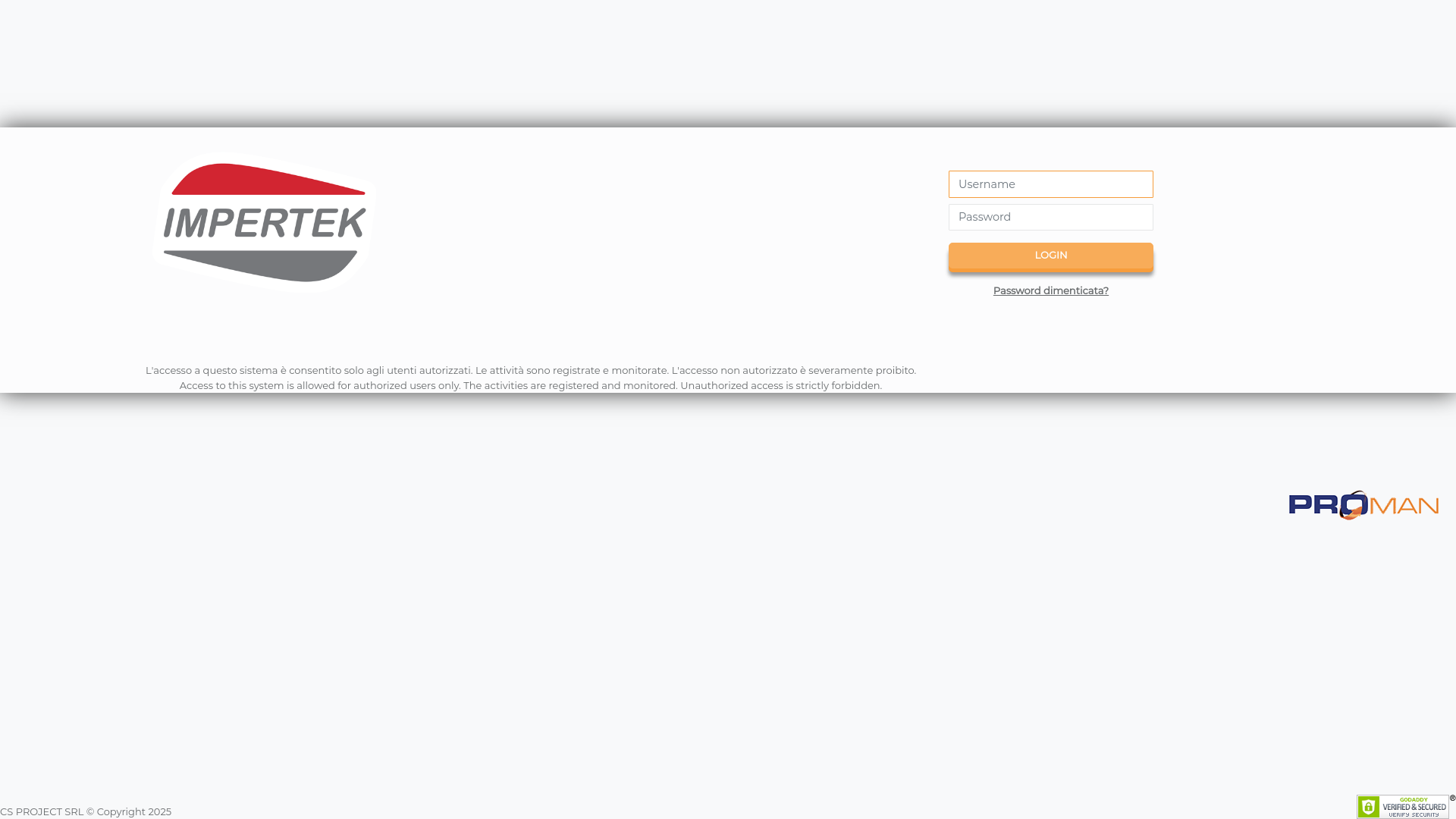 website screenshot of https://impertek.proman.live/