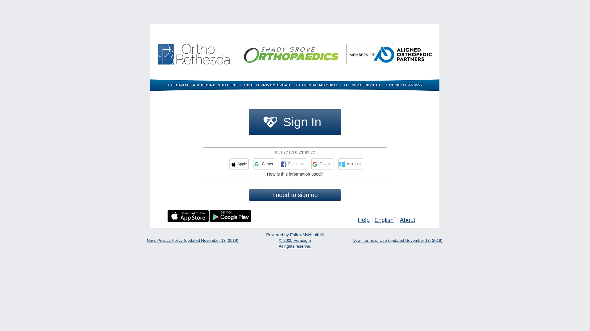website screenshot of https://orthobethesda.followmyhealth.com/Login/App/PatientAccess?authproviders=16#/Options