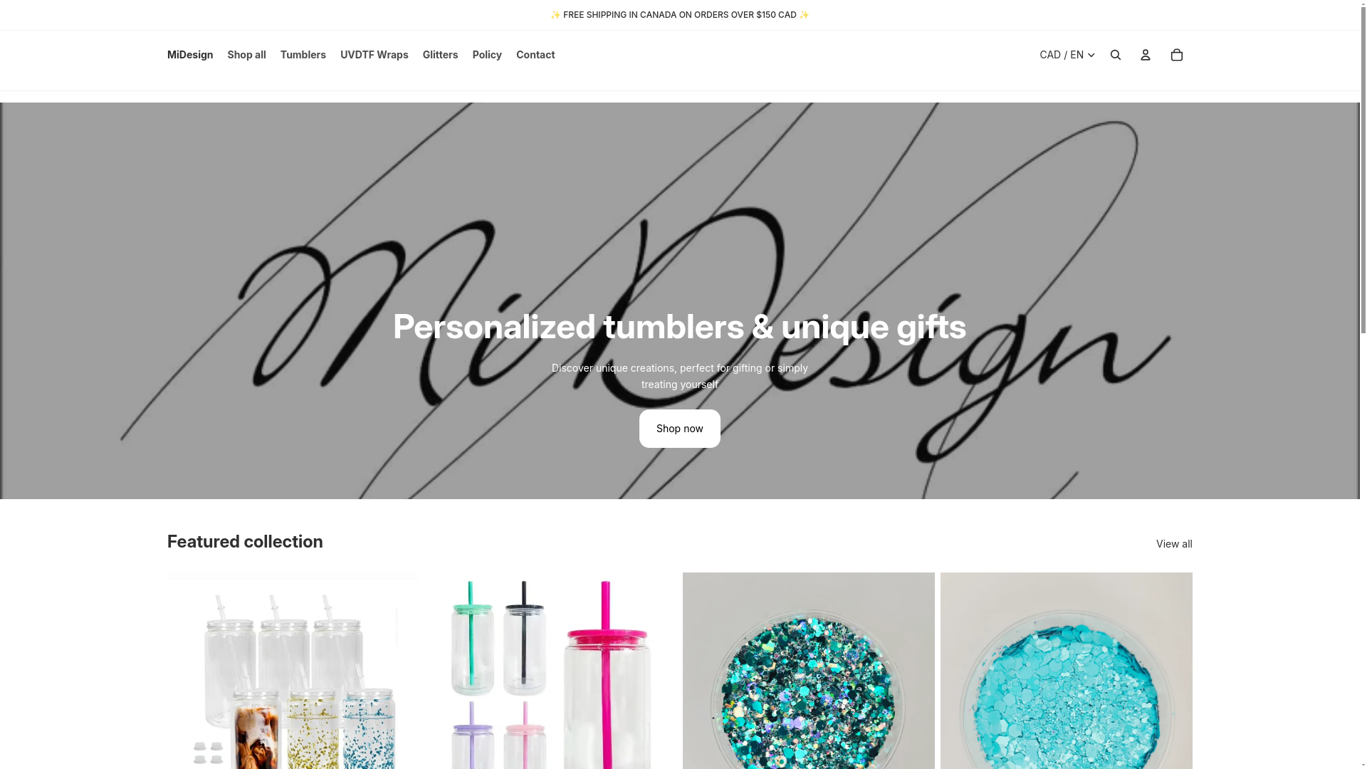 website screenshot of https://midesigngifts.com/