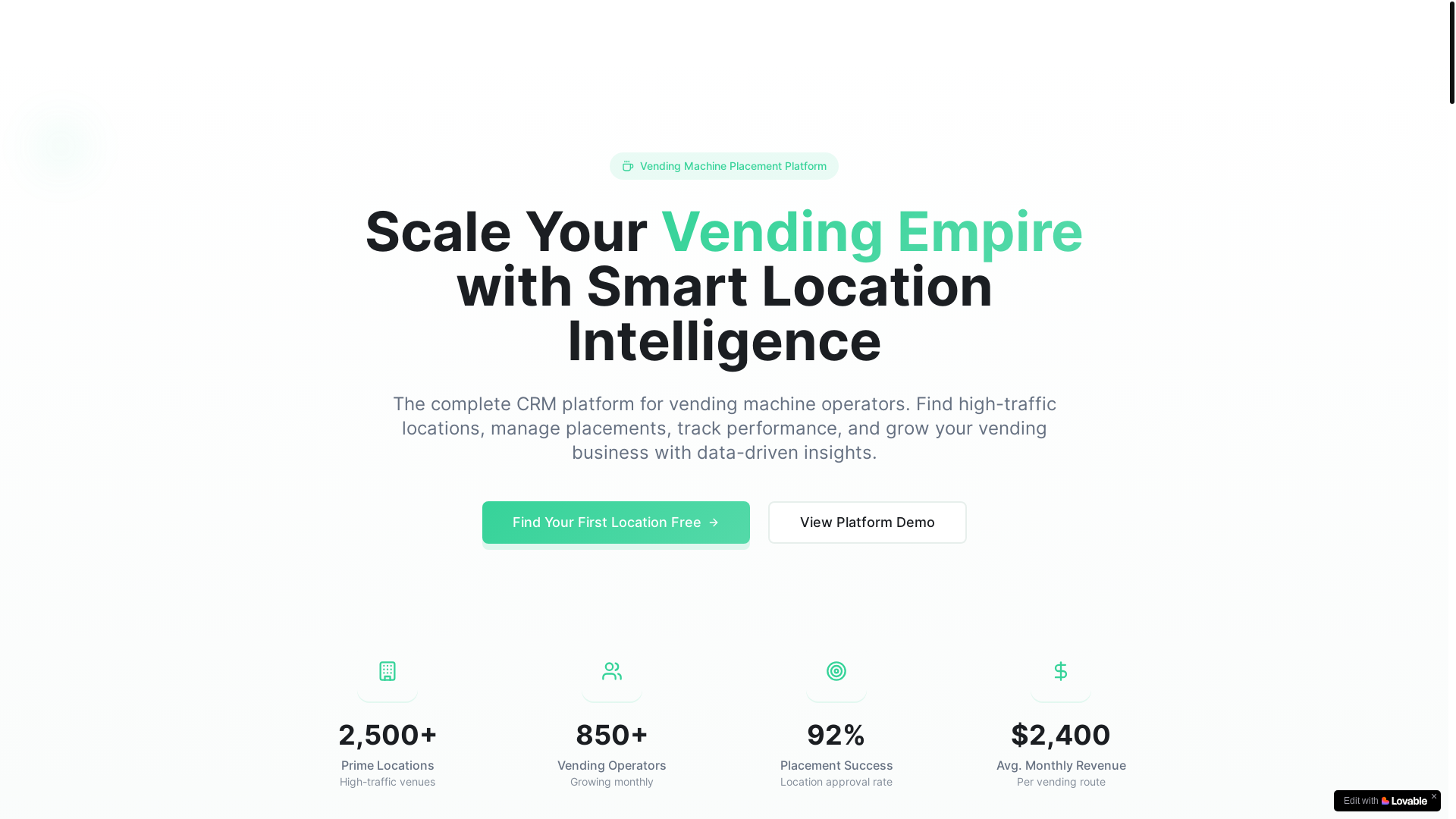 website screenshot of https://vendingleadlocator.com/
