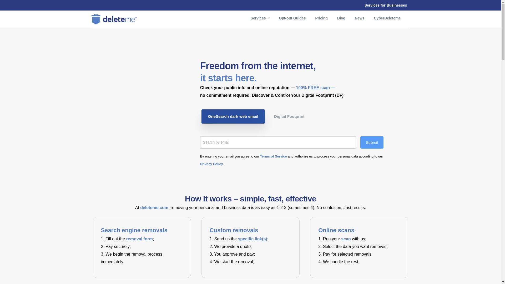 website screenshot of https://deleteme.com/