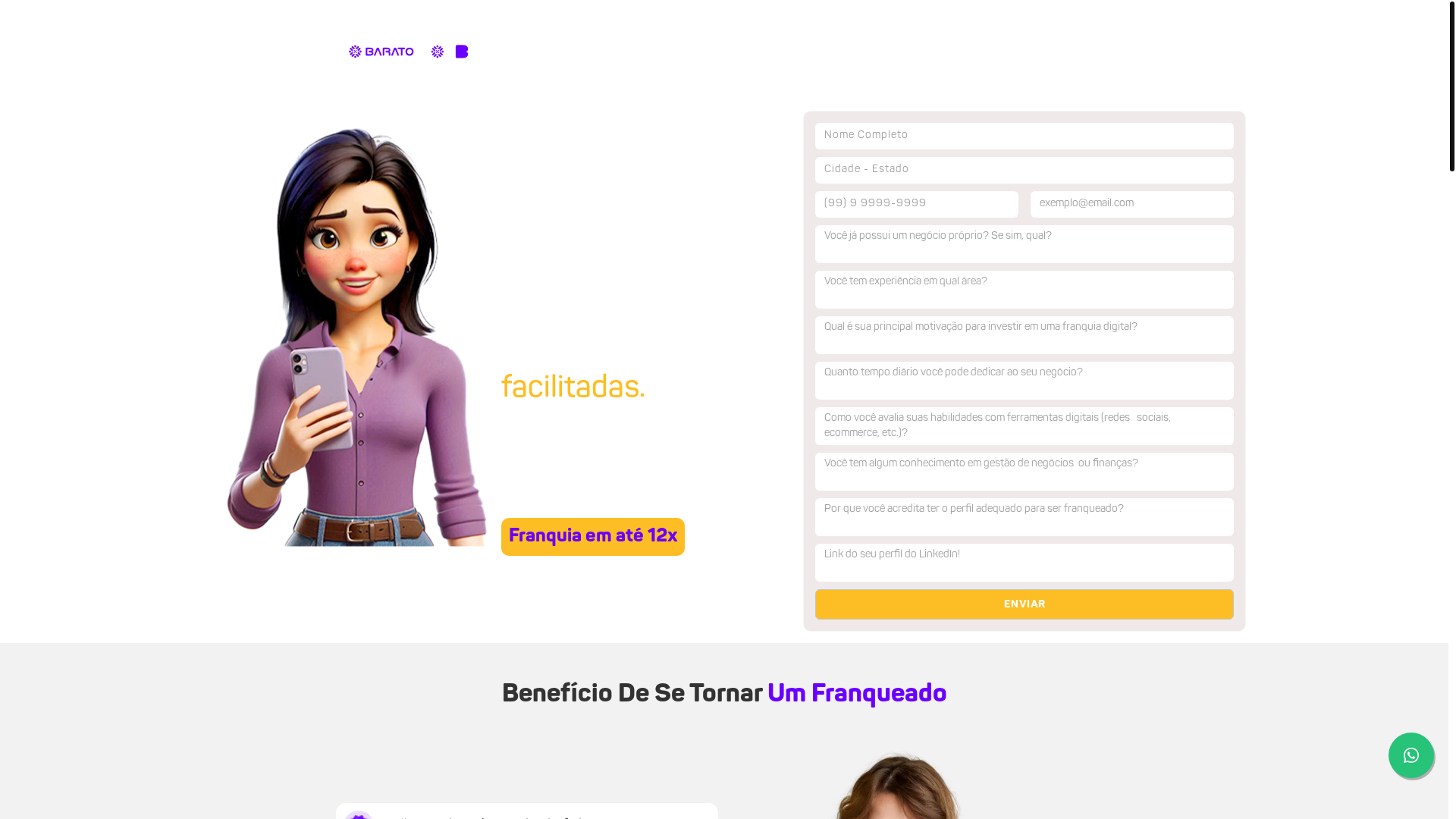 website screenshot of https://franqueado-barato-lp.pages.dev/