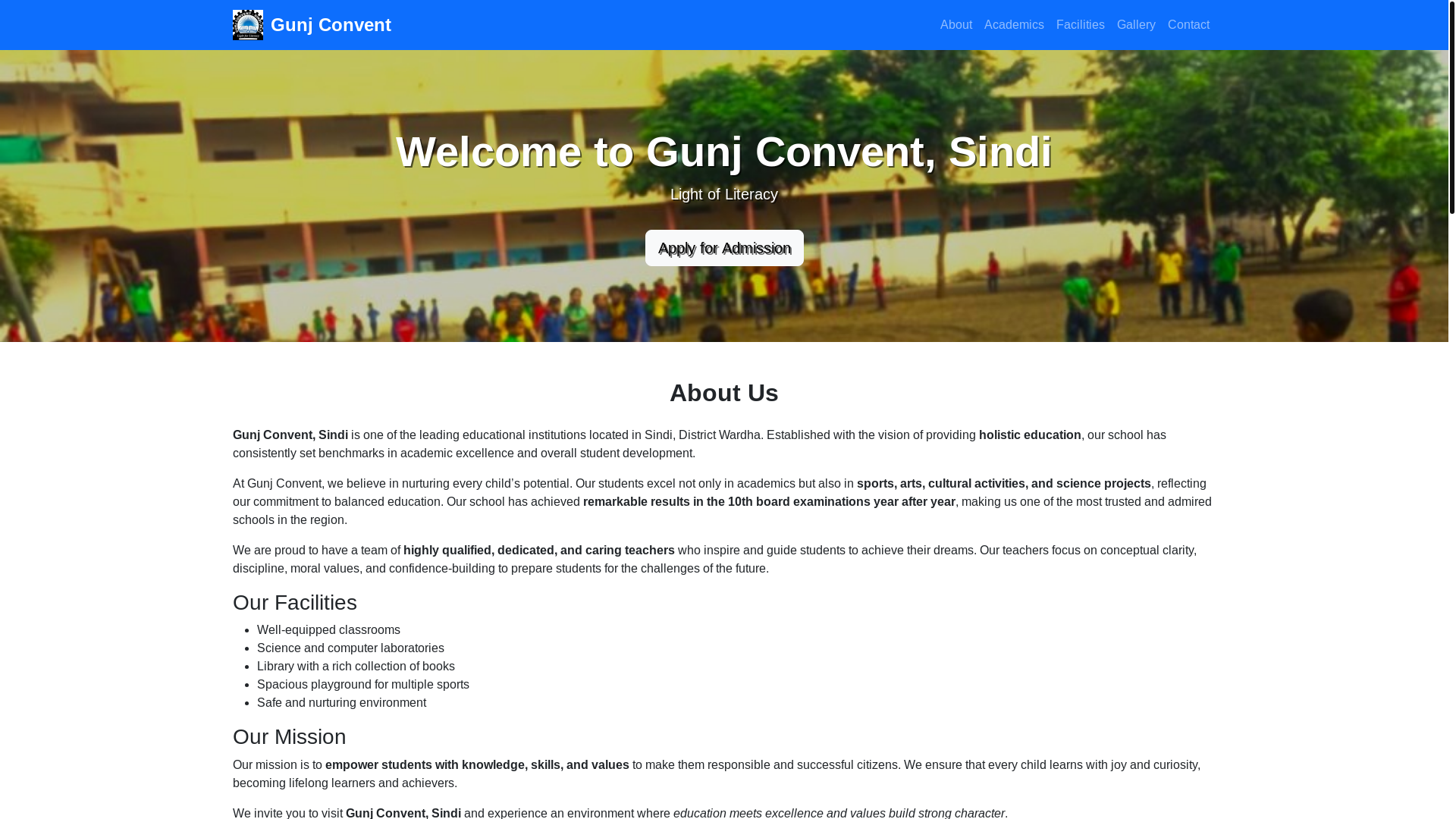 website screenshot of https://gunjconvent.in/