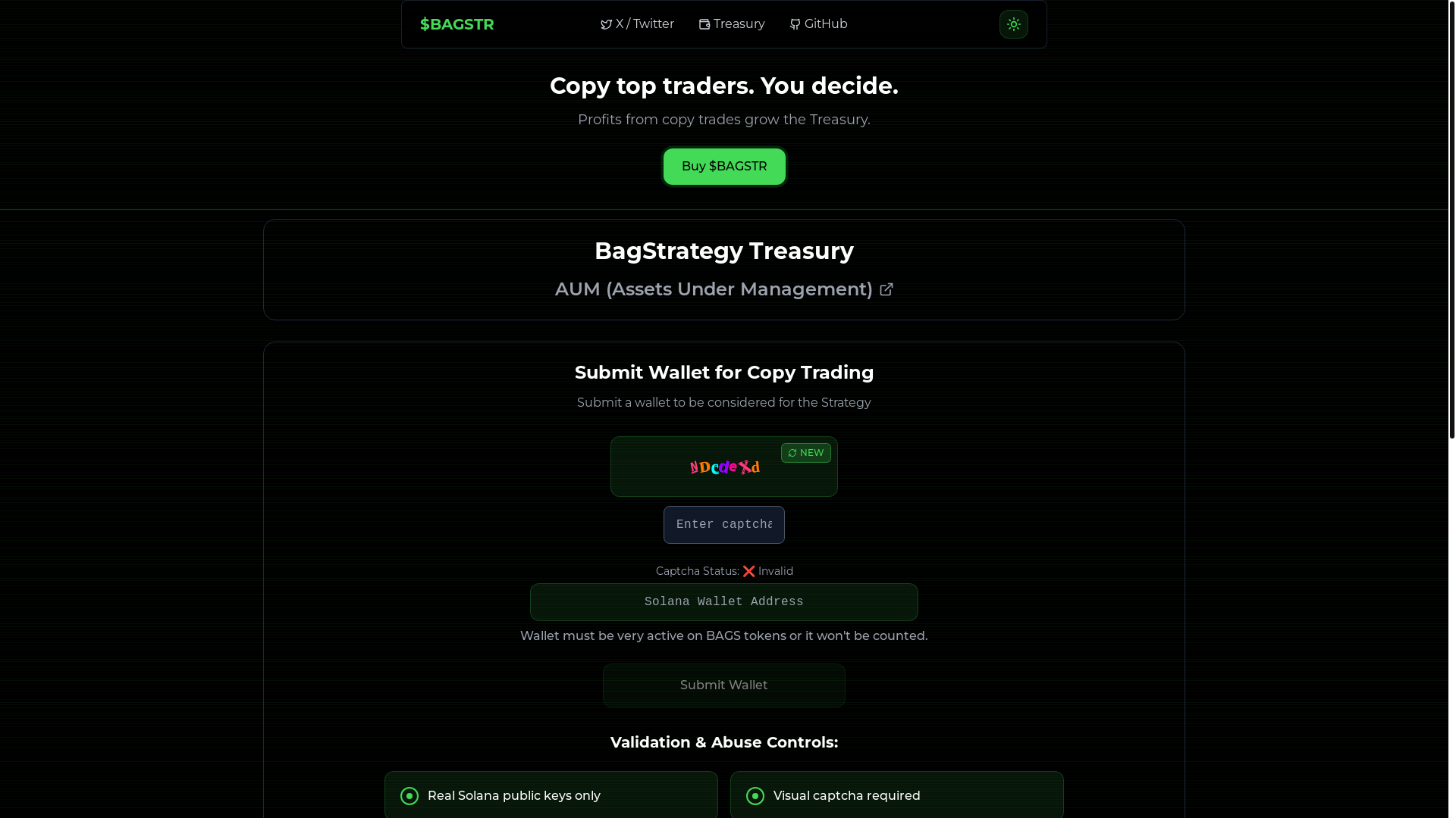 website screenshot of https://bagstrategy.xyz/