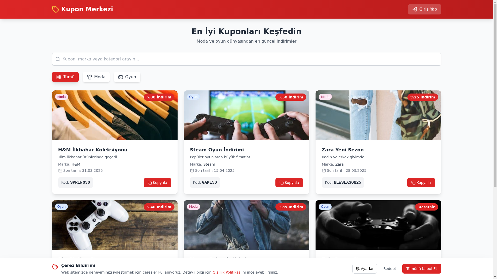 website screenshot of https://kupoonmerkezi.com/