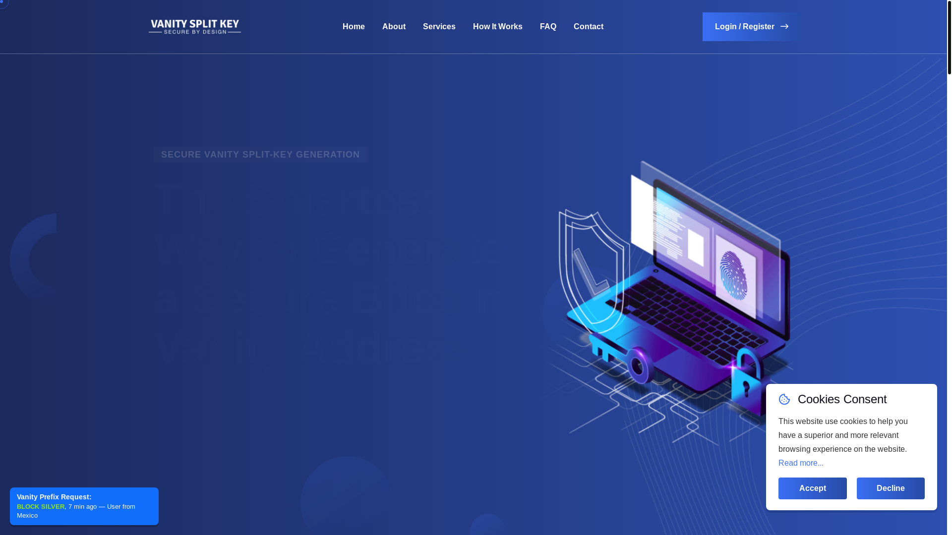 website screenshot of https://vanitysplitkey.com/