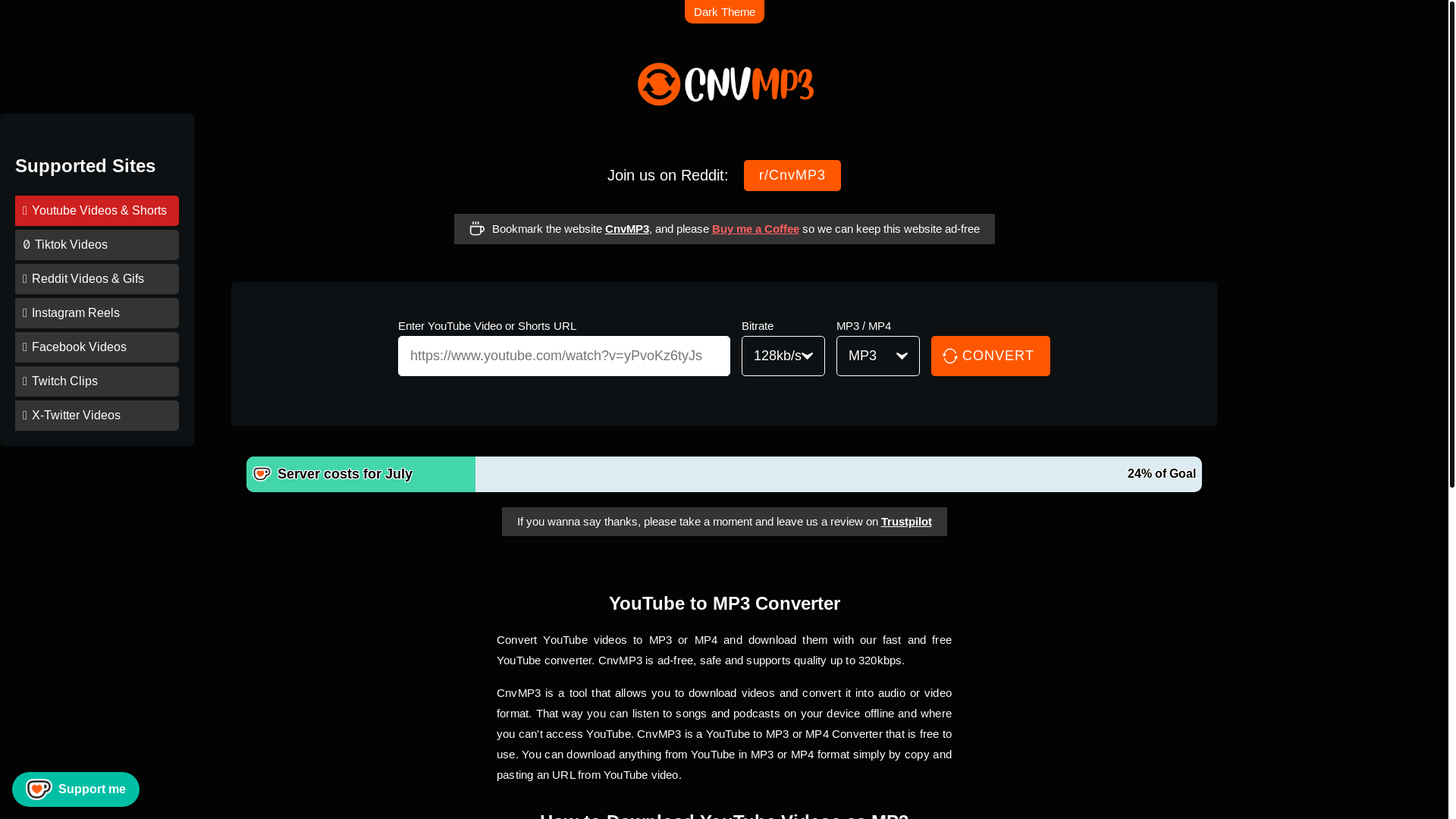 website screenshot of https://cnvmp3.com/
