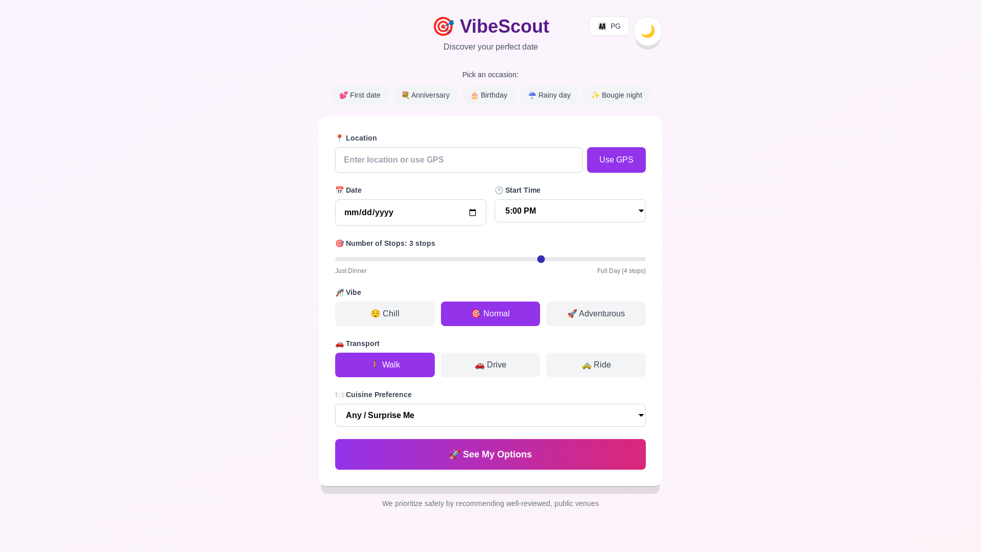 website screenshot of https://vibescoutapp.com/