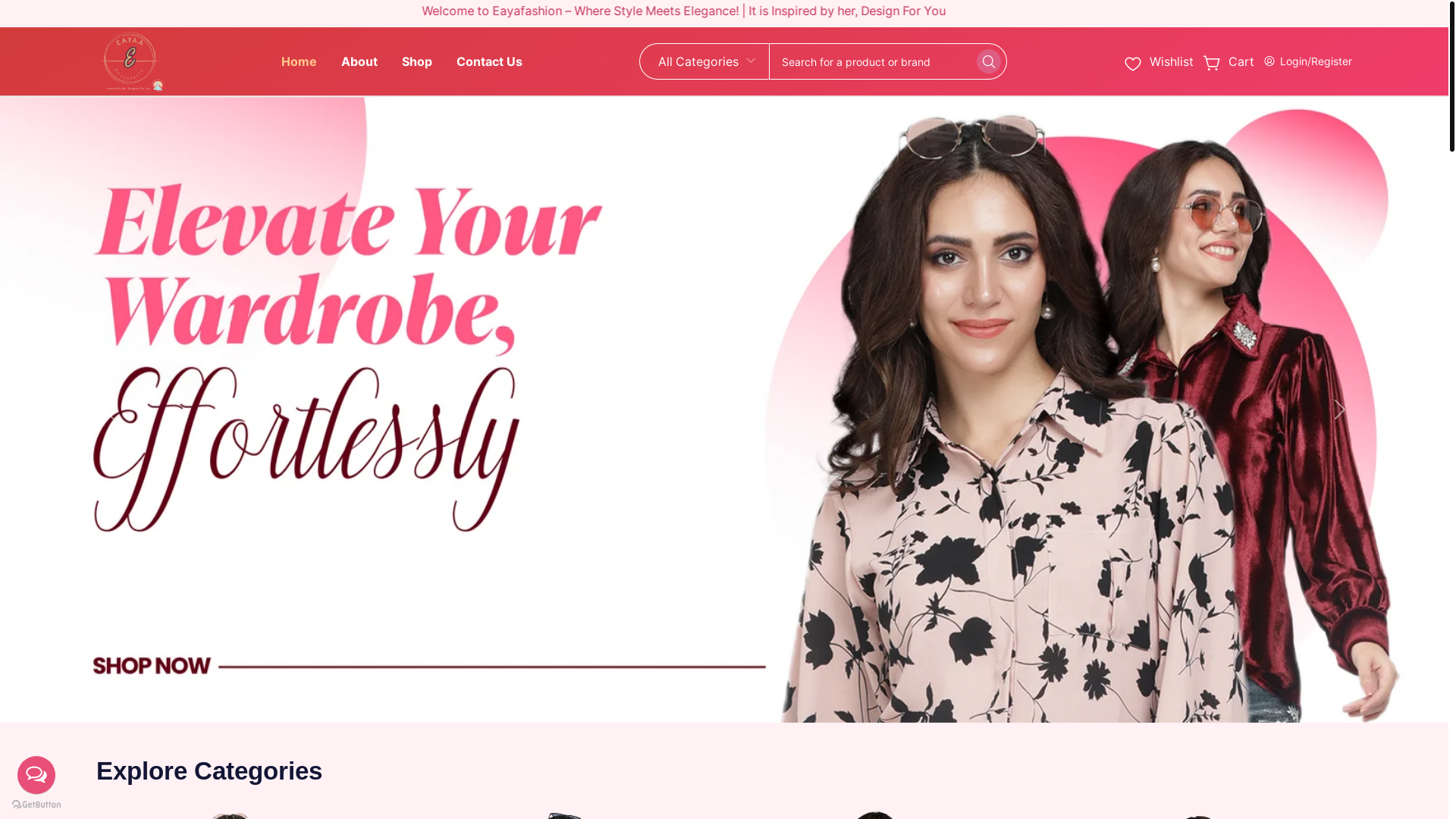 website screenshot of https://eayaafashion.in/