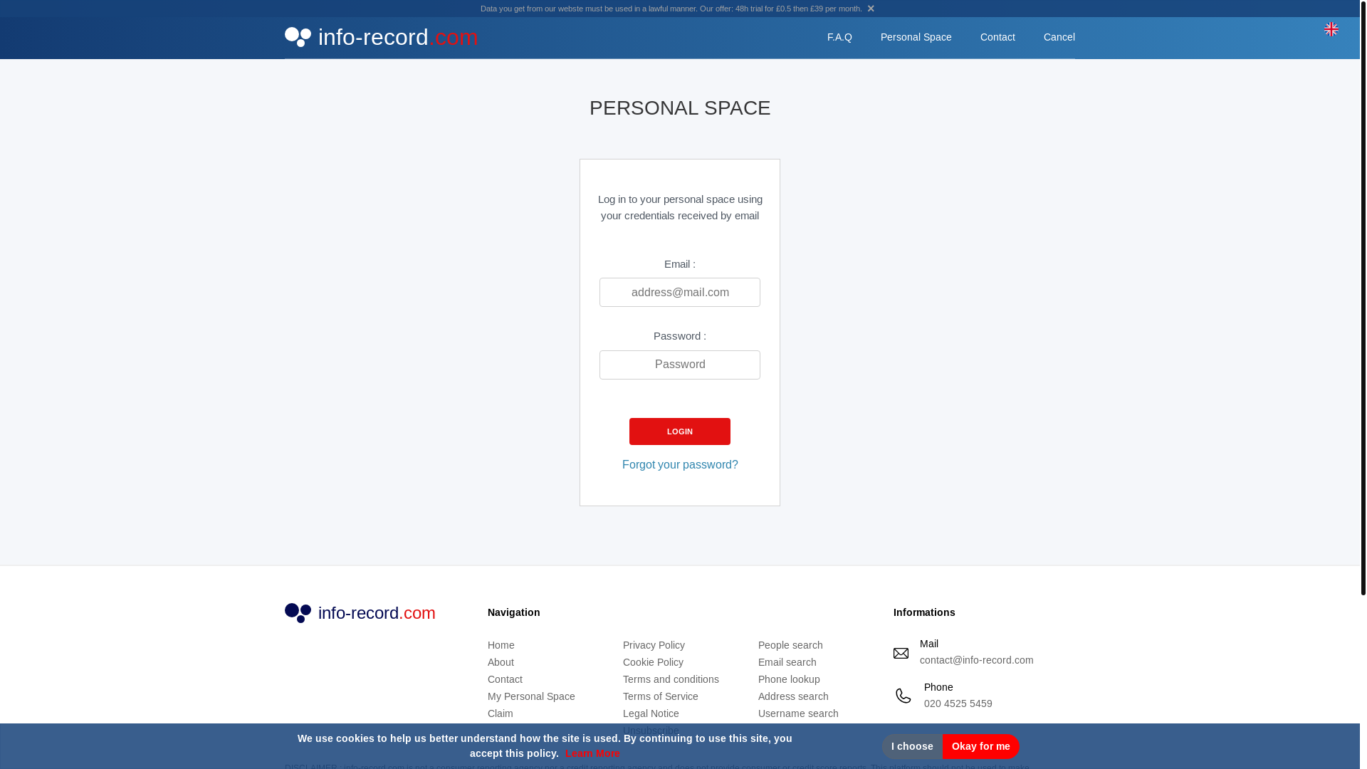 website screenshot of https://info-record.com/authenticate