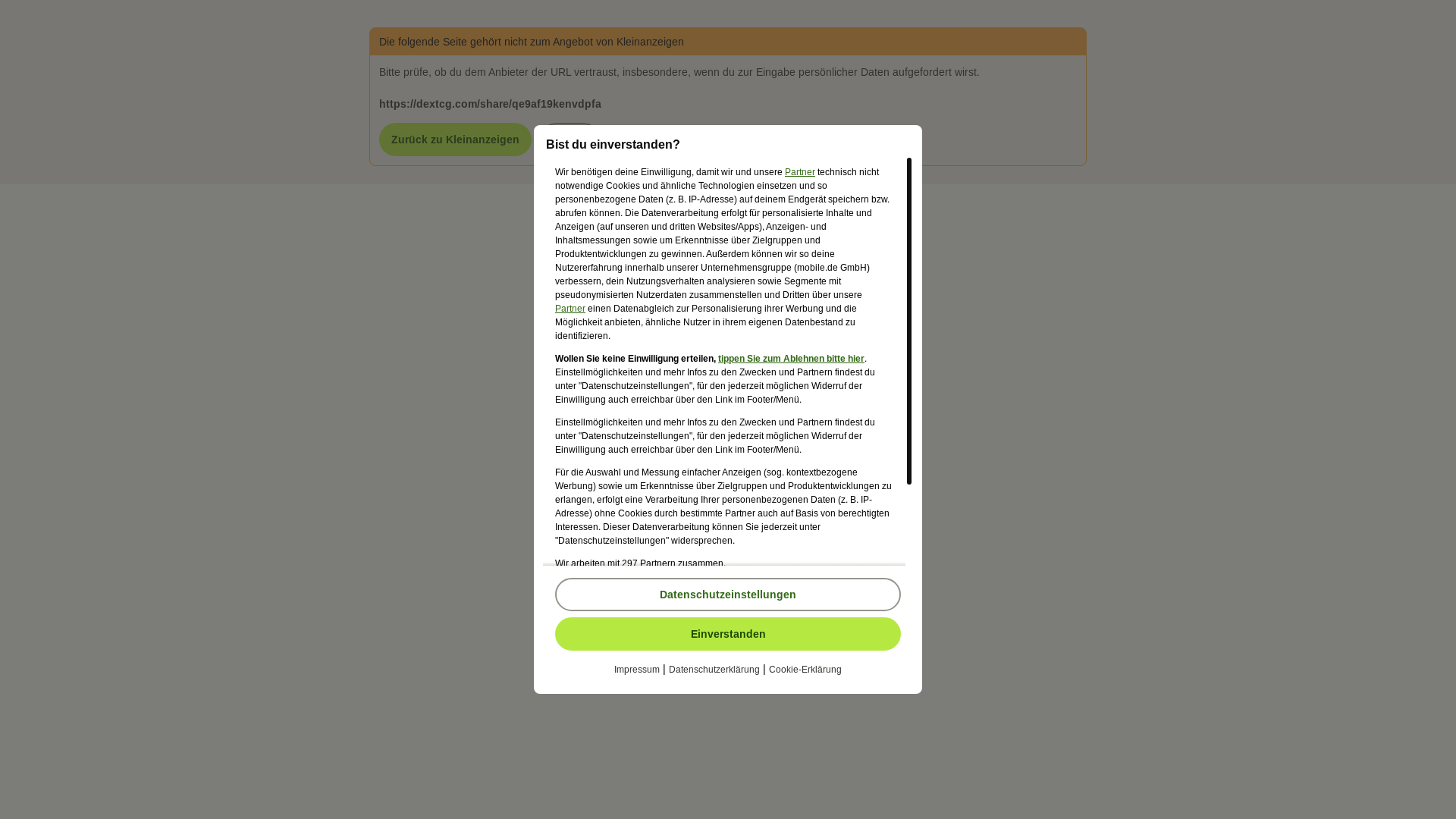 website screenshot of https://www.kleinanzeigen.de/externer-link-weiterleitung.html?to=https%3A%2F%2Fdextcg.com%2Fshare%2Fqe9af19kenvdpfa