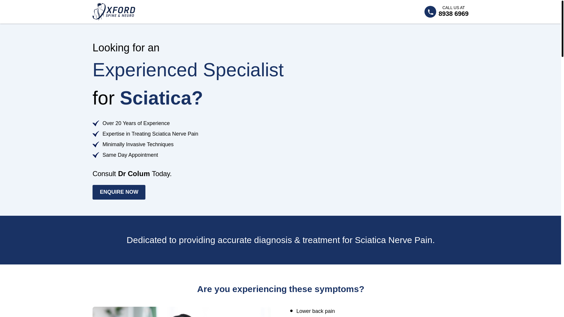 website screenshot of https://sciatica.sg/