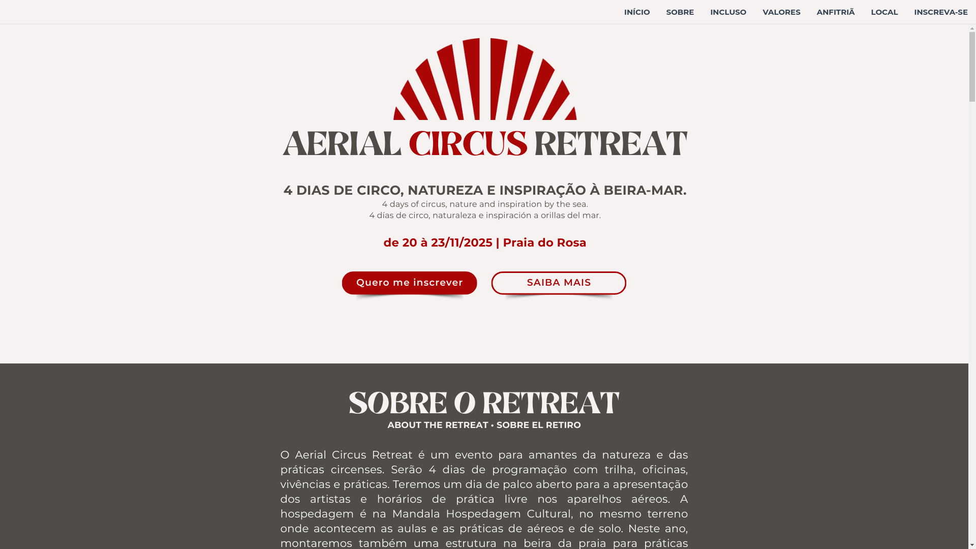 website screenshot of https://aerialcircusretreat.com/
