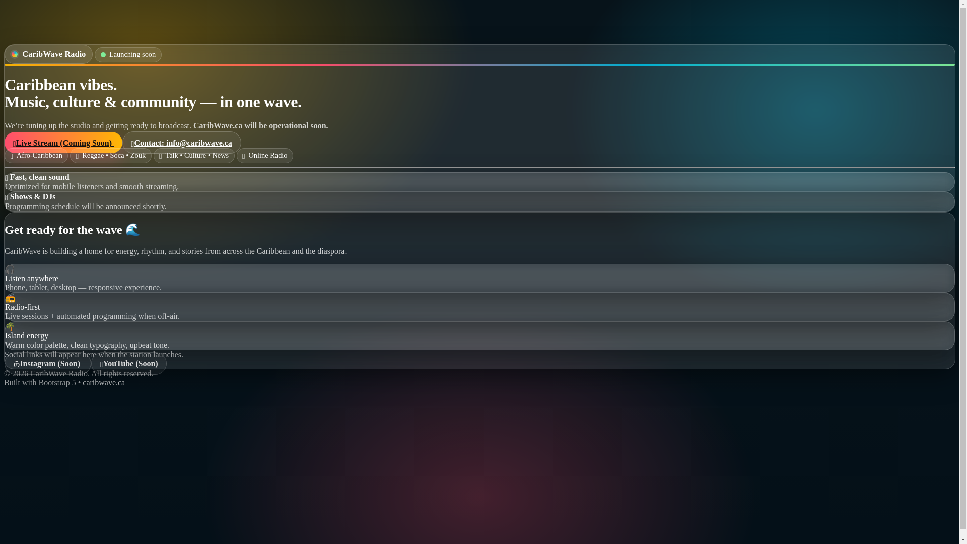 website screenshot of https://caribwave.ca/