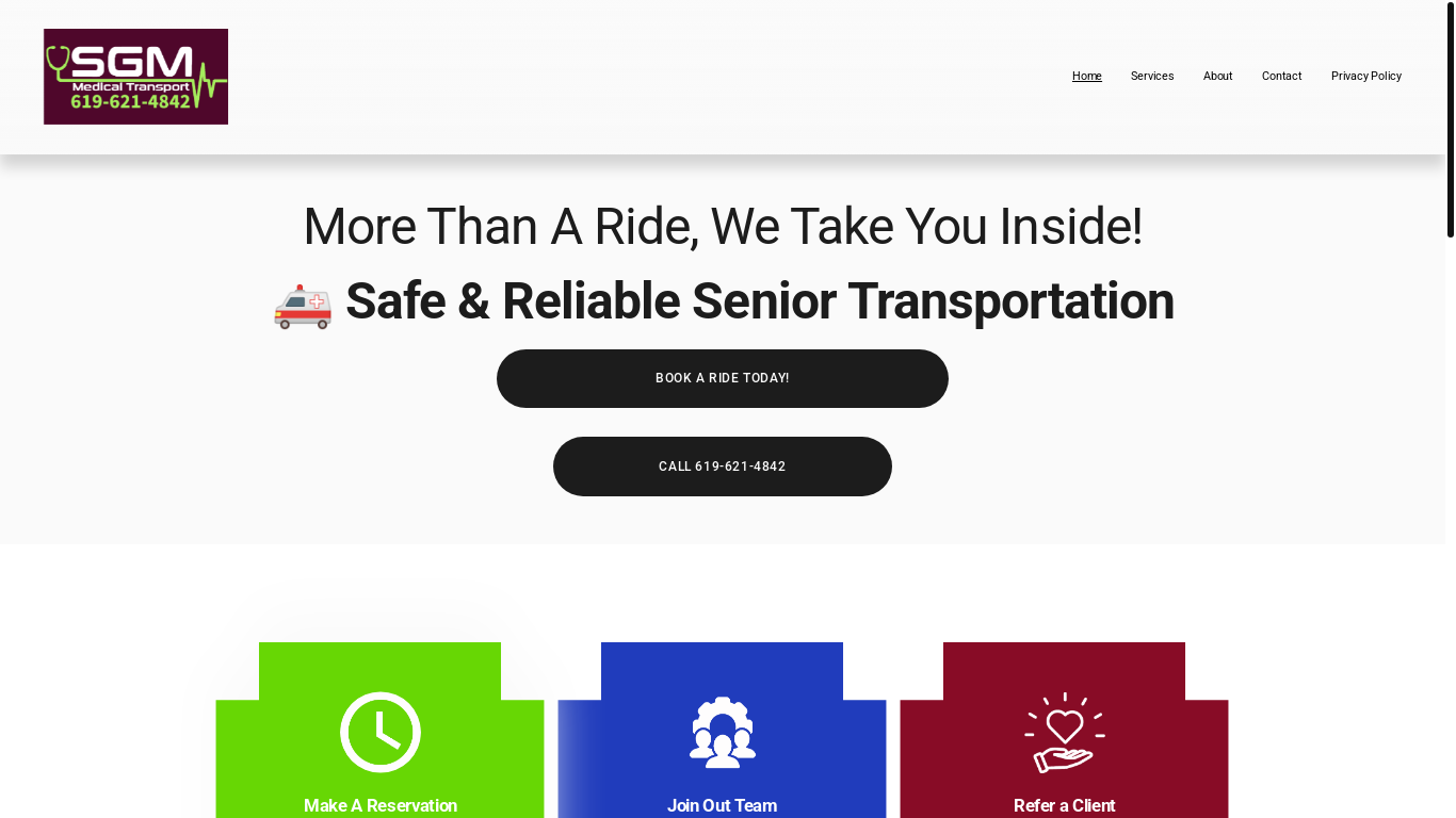 website screenshot of https://www.sgmmedicaltransport.org/