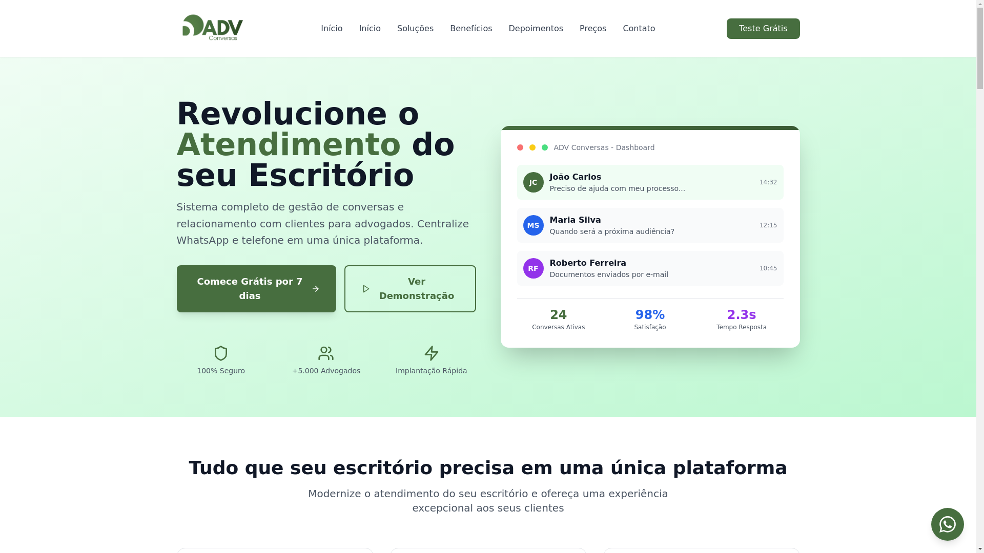 website screenshot of https://advconversas.com.br/