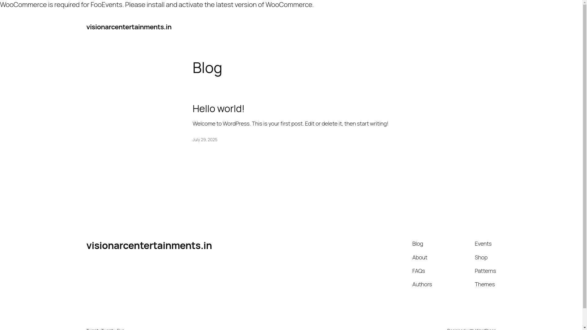 website screenshot of https://visionarcentertainments.in/