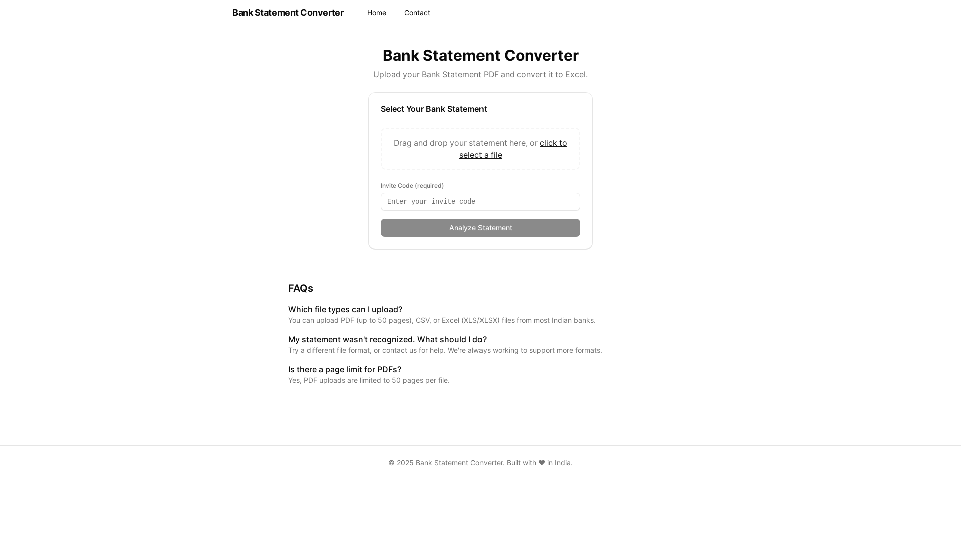 website screenshot of https://bankpdf2excel.com/