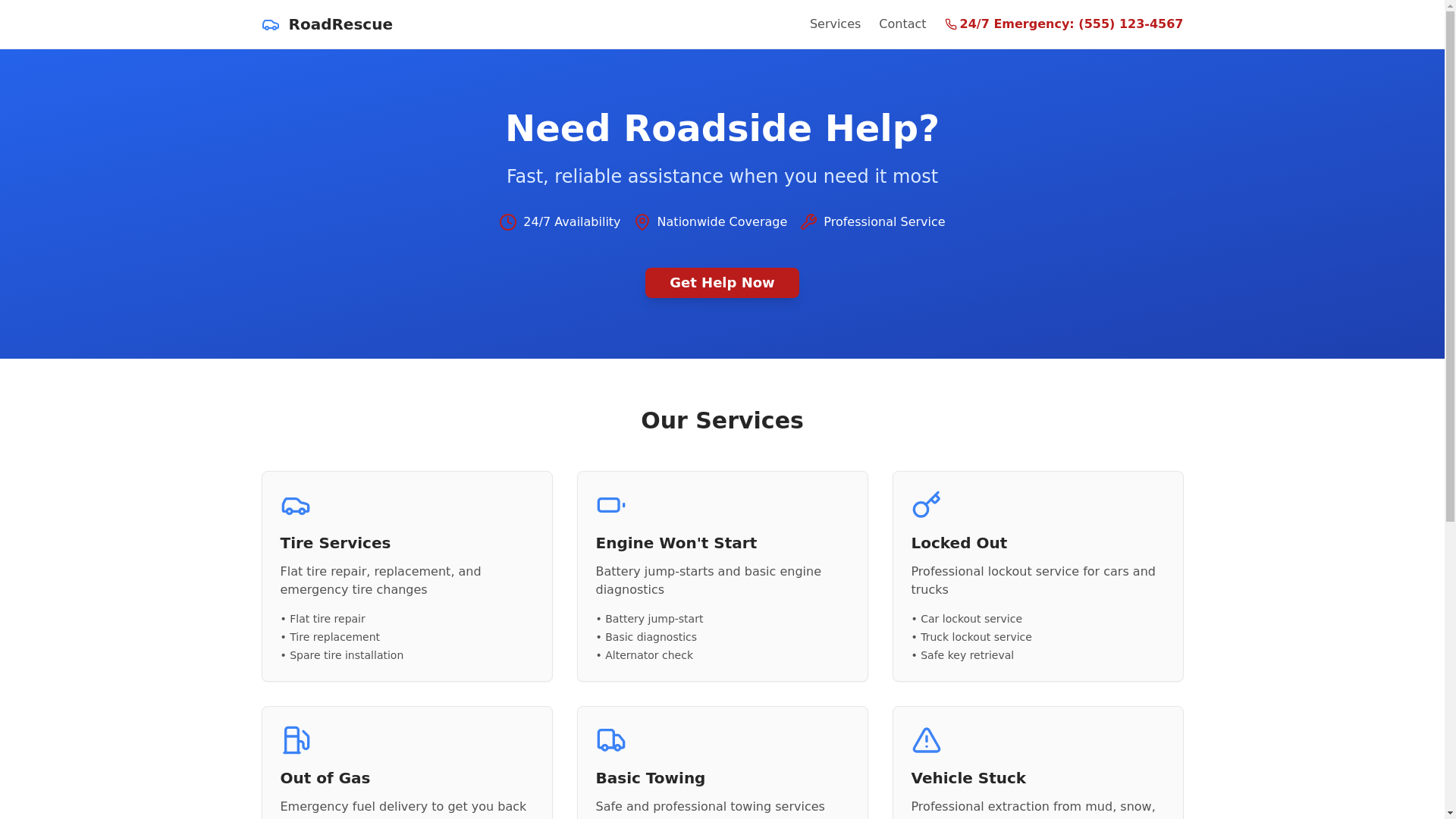 website screenshot of https://theroadrescueteam.com/