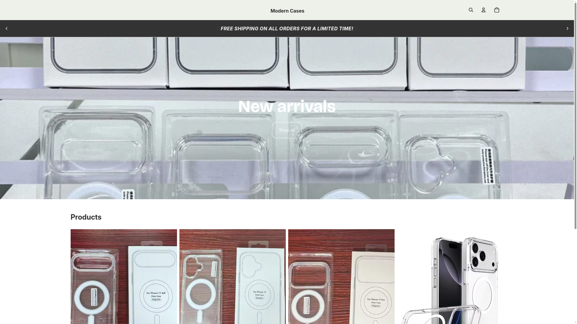 website screenshot of https://moderncases.shop/