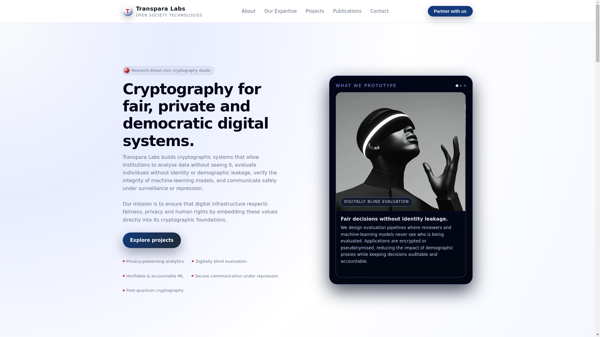 website screenshot of https://transparalabs.eu/