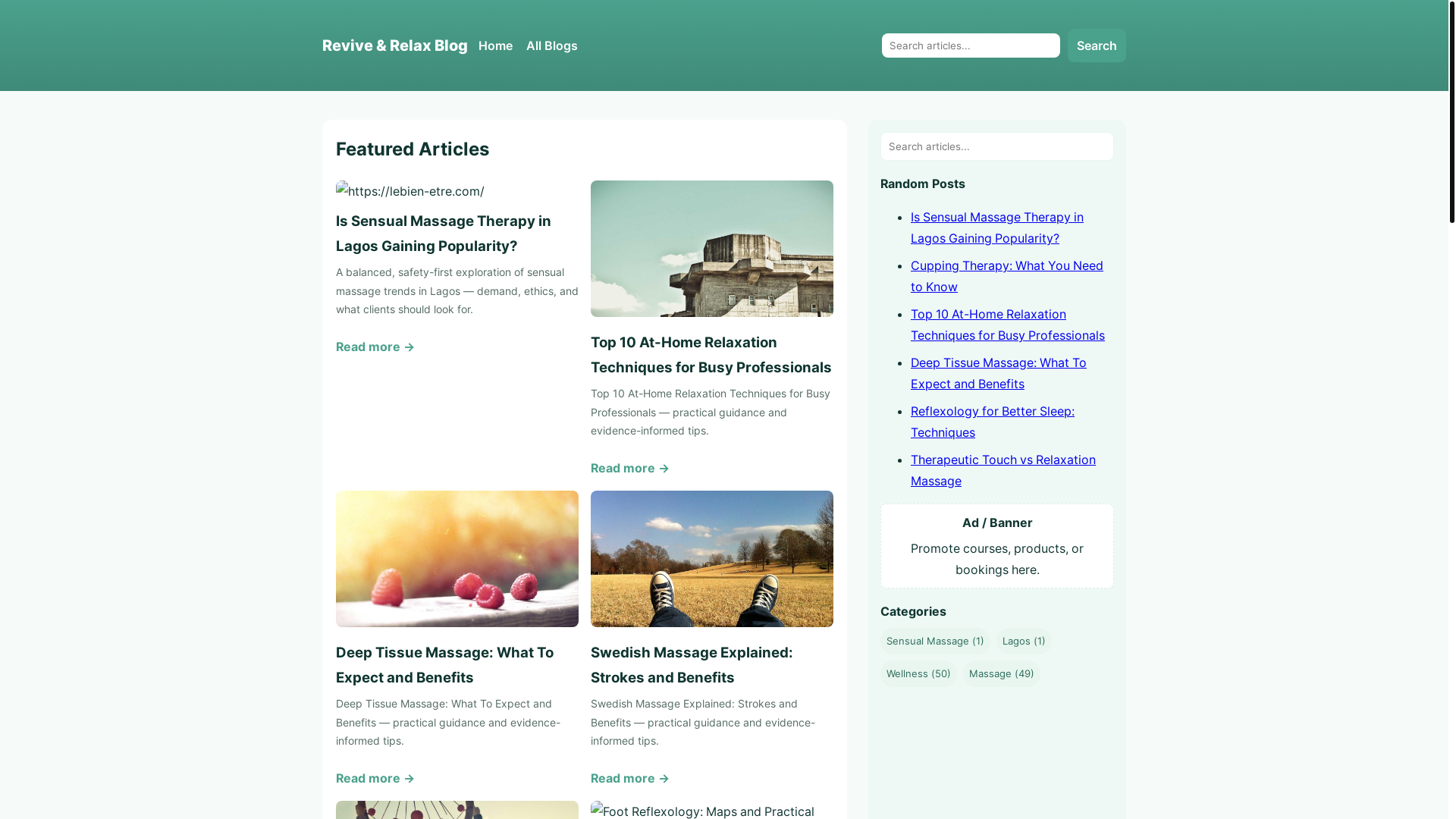 website screenshot of https://revive-relax-blog.pages.dev/