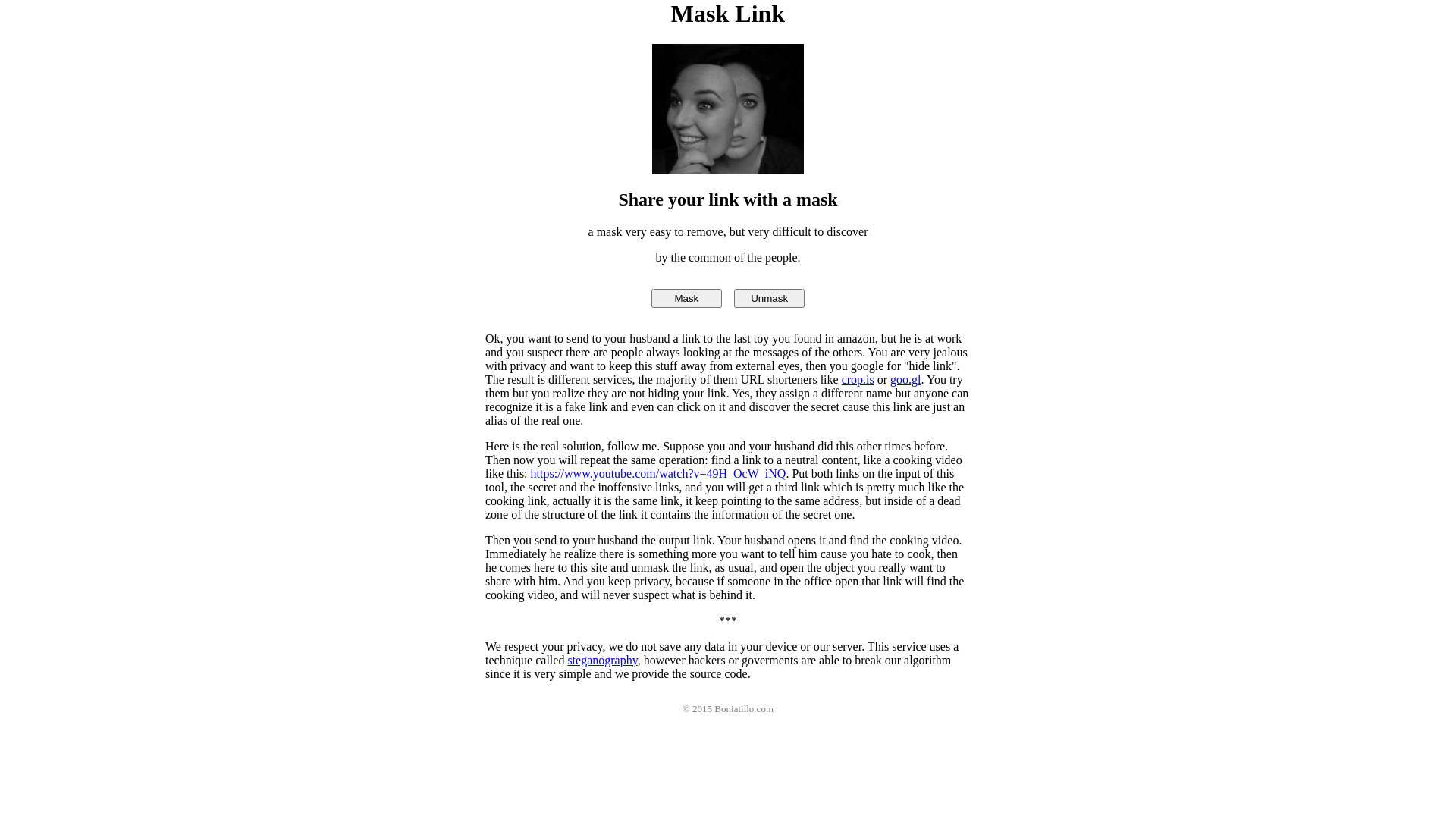 website screenshot of https://masklink.boniatillo.com/