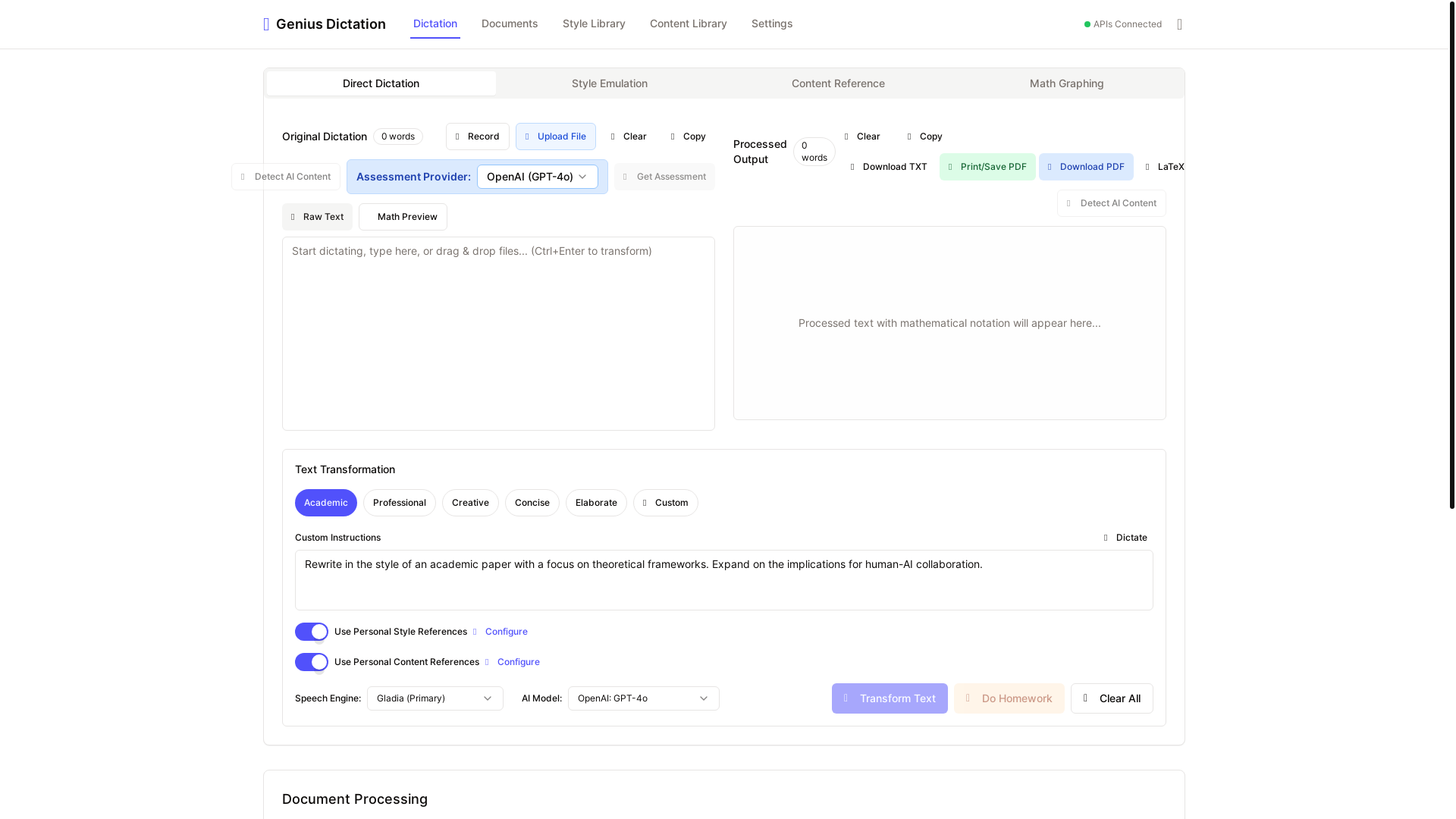website screenshot of https://geniusdictation.com/