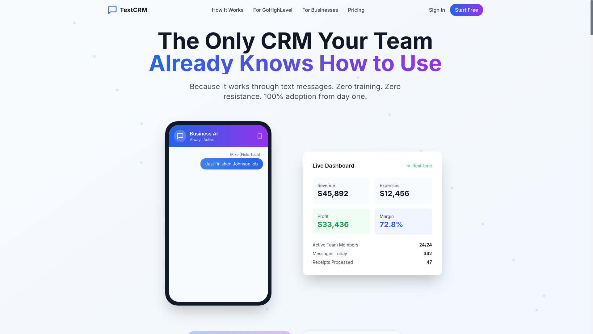 website screenshot of https://textcrm.ai/
