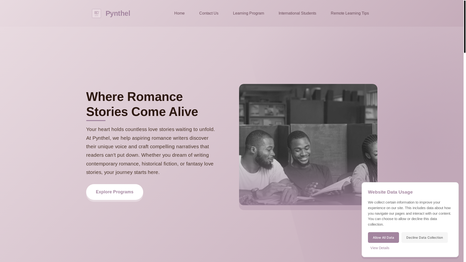 website screenshot of https://pynthel.com/