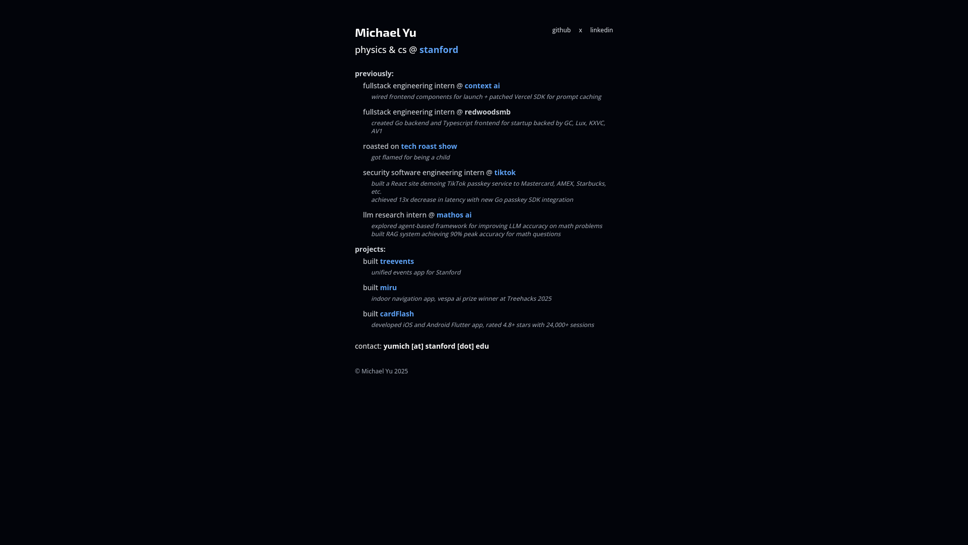 website screenshot of https://yumichael.pages.dev/