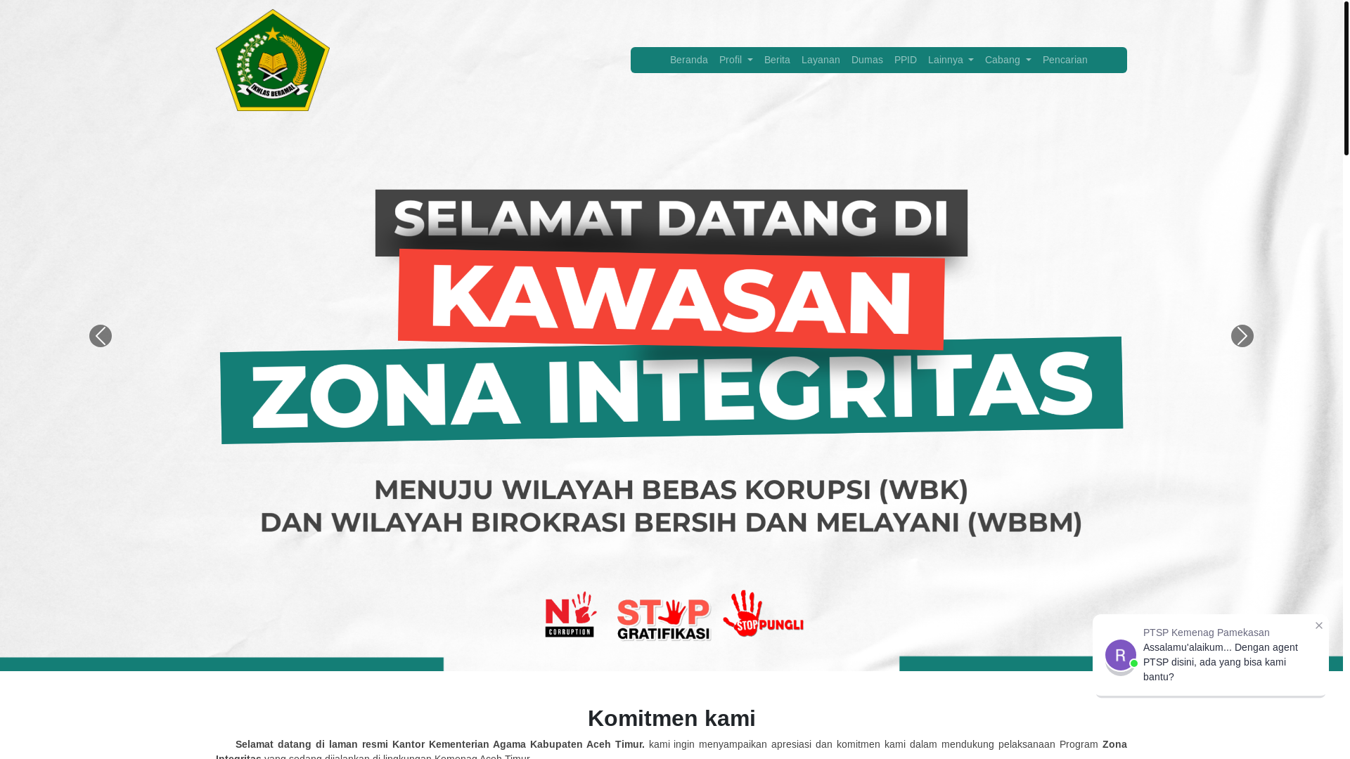 website screenshot of https://kemenagacehtimur.org/