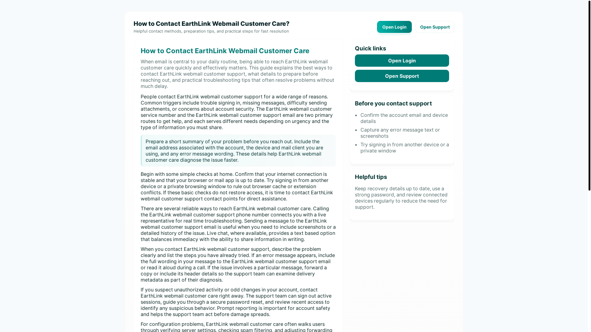 website screenshot of https://earthlink-webmail-customer-care.pages.dev/