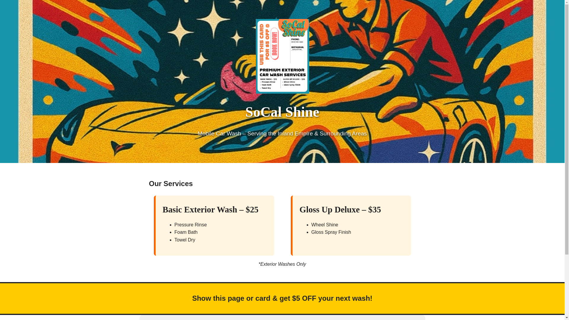 website screenshot of https://socalshine.shop/