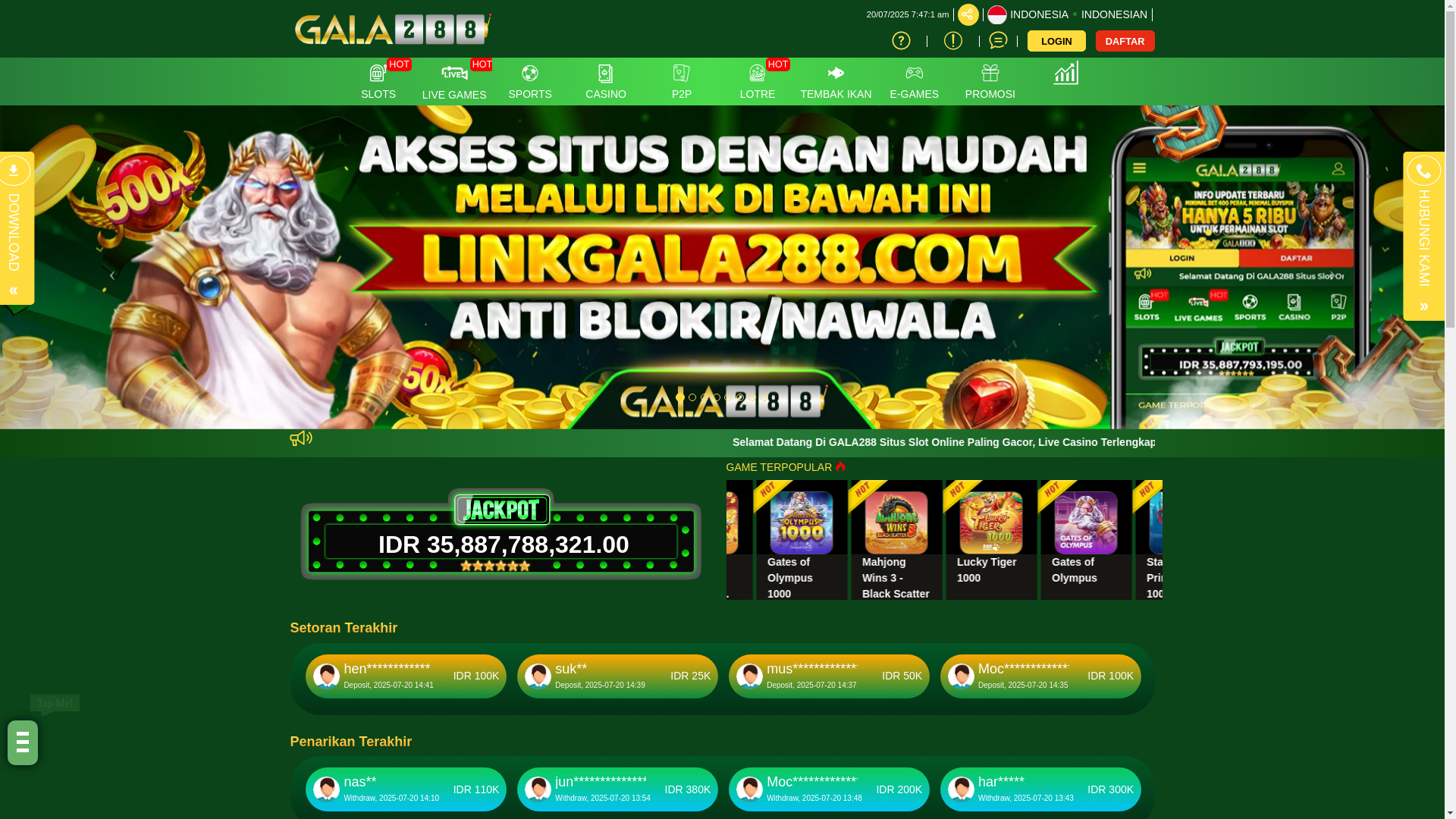 website screenshot of https://gala288f7.com/