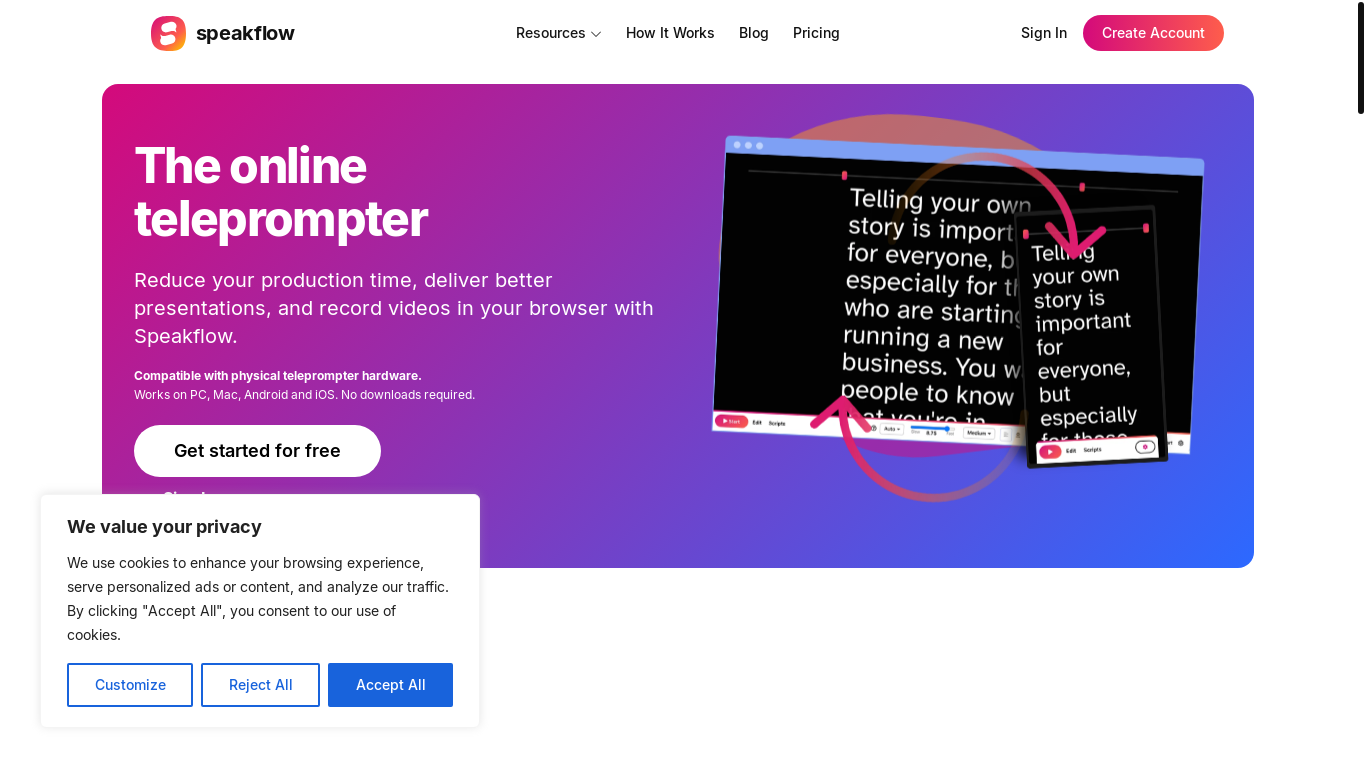 website screenshot of https://www.speakflow.com/